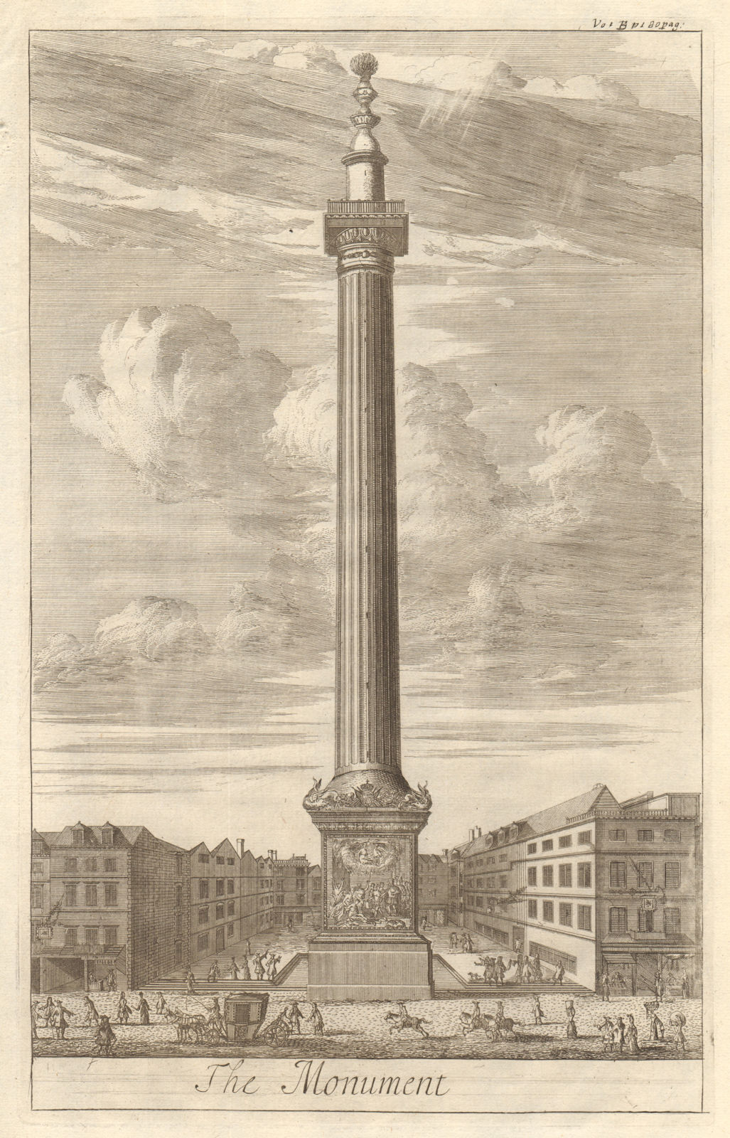 'The Monument', City of London. STOW/STRYPE 1720 old antique print picture