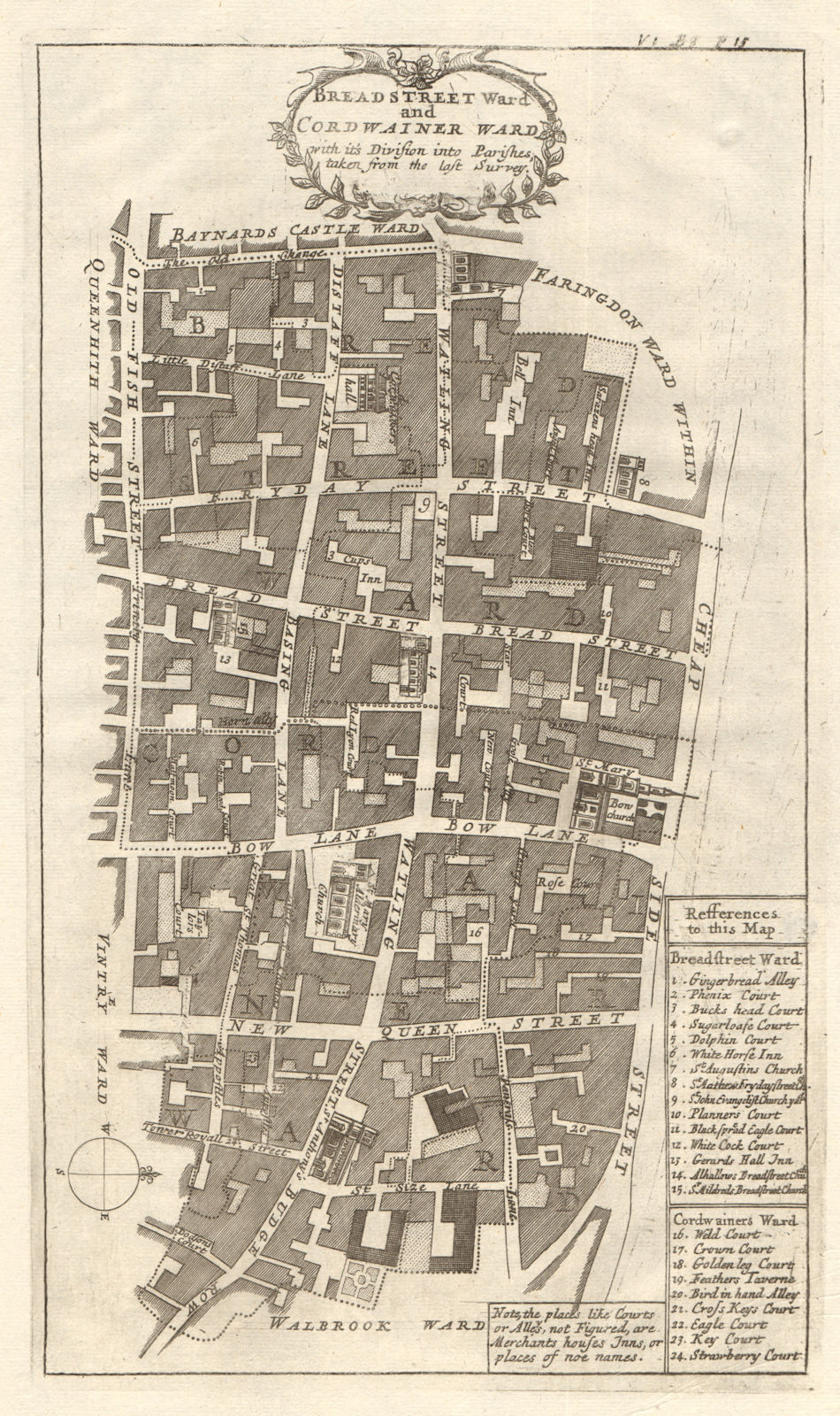 Bread Street & Cordwainer Wards. Cheapside, City of London. STOW/STRYPE 1720 map