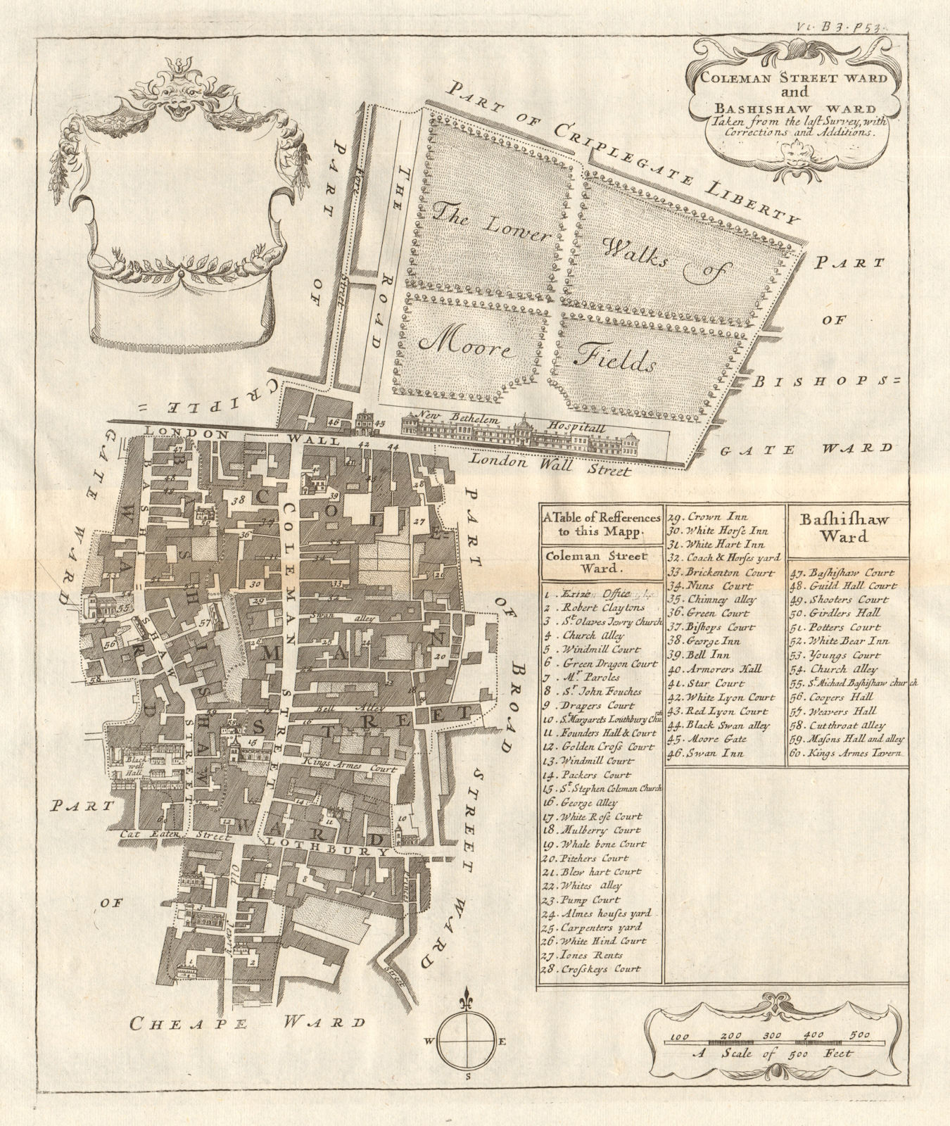 Coleman Street & Bashishaw Wards. Lothbury. City of London. STOW/STRYPE 1720 map