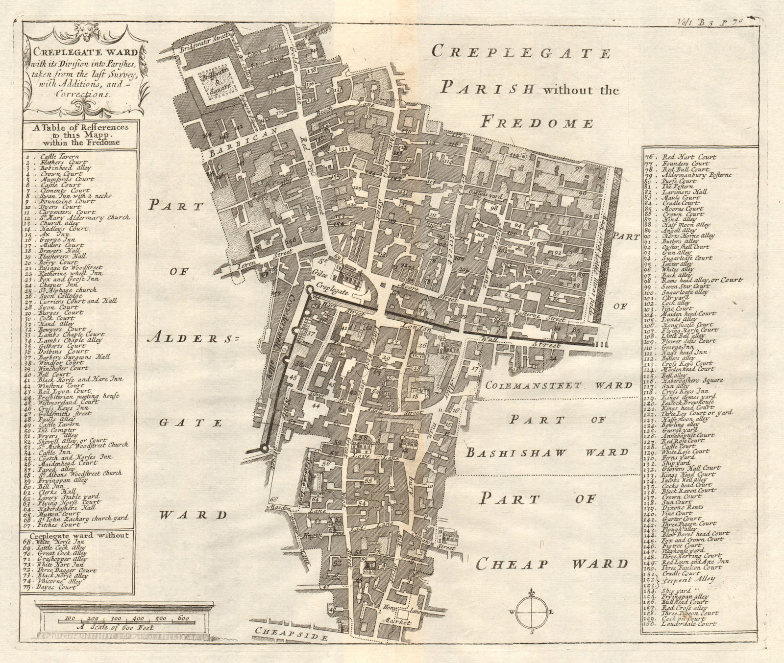 'Creplegate Ward'. Cripplegate. Wood Street. London Wall. STOW/STRYPE 1720 map
