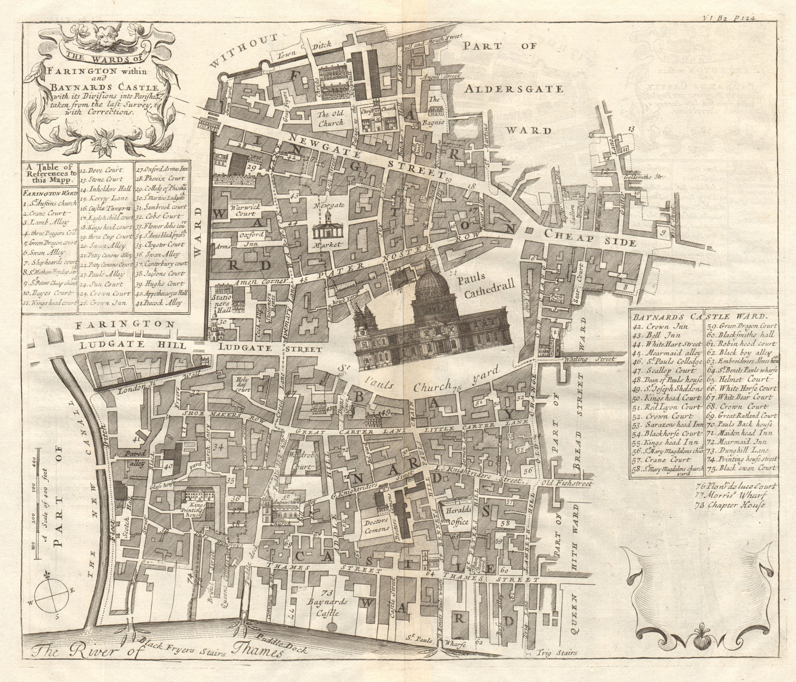 'Farringdon Within & Baynards Castle'. St Paul's Cathedral. STOW/STRYPE 1720 map