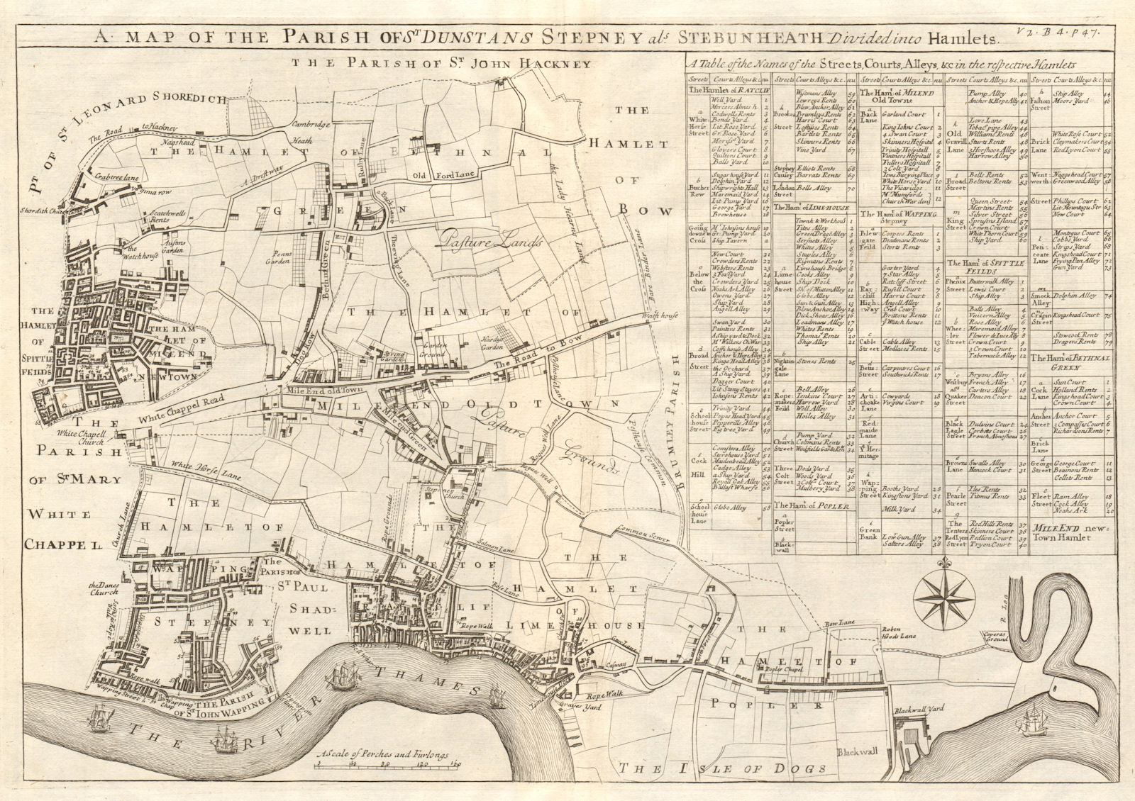 The parish of St Dunstan's, Stepney'. Mile End. Wapping. STOW/STRYPE 1720 map