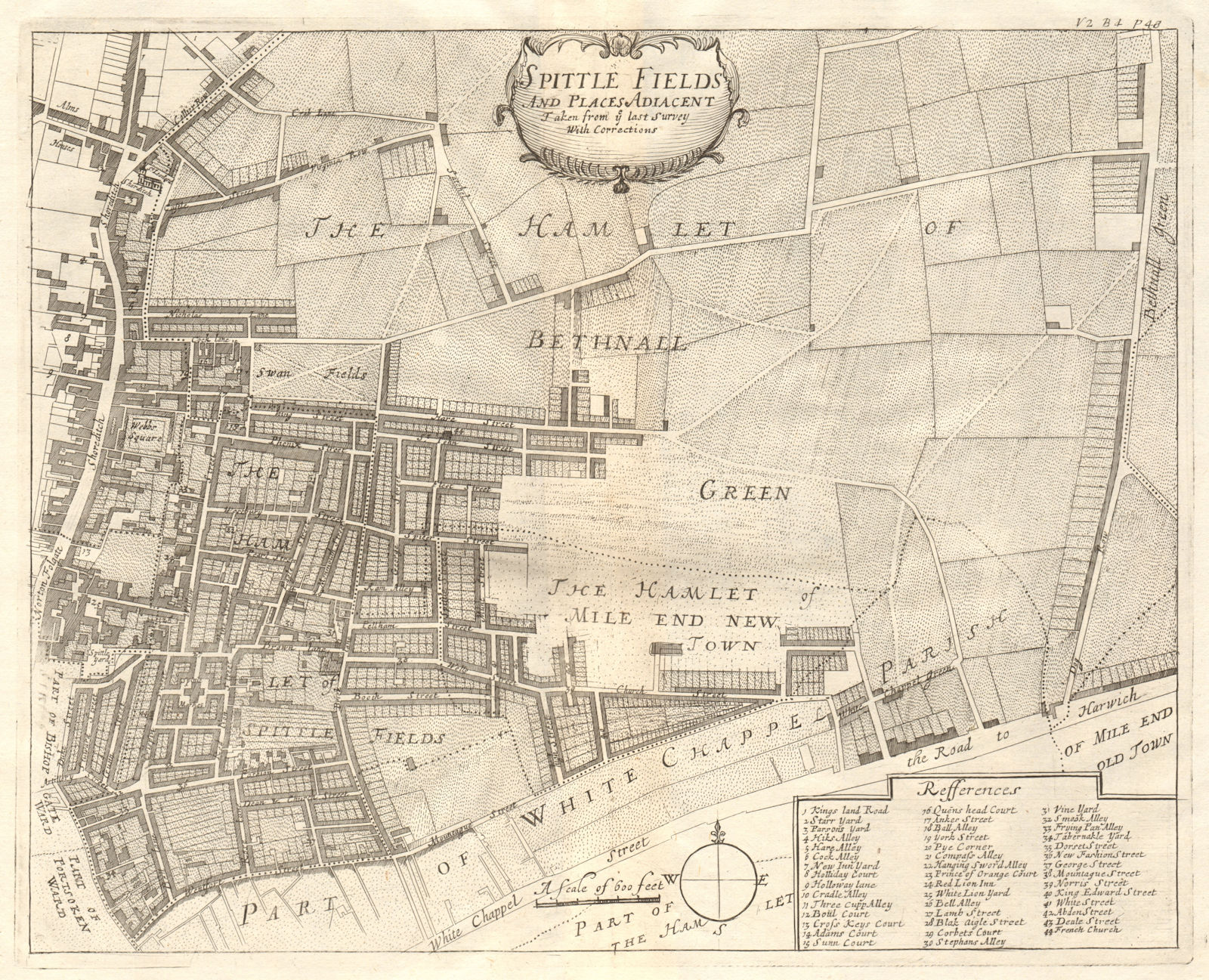 'Spittle Fields & places adjacent'. Spitalfields Shoreditch.STOW/STRYPE 1720 map
