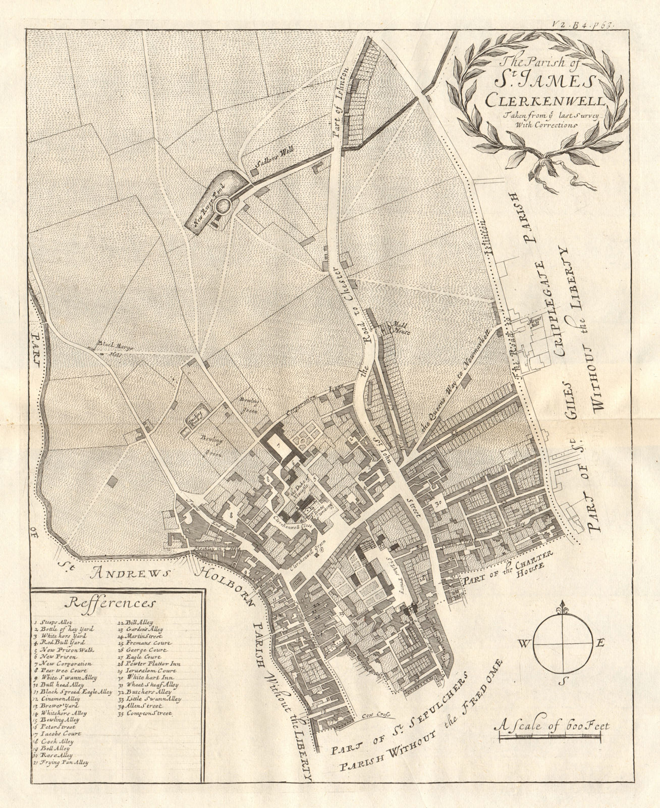 The parish of St James, Clerkenwell. St John Street. Green. STOW/STRYPE 1720 map