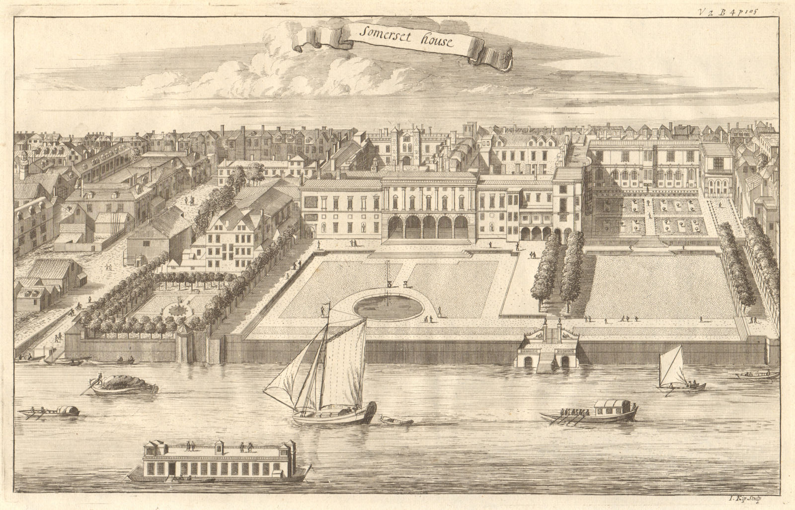 'Somerset House', London. STOW/STRYPE 1720 old antique vintage print picture