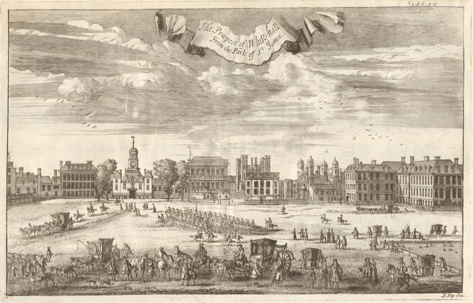 'The Prospect of Whitehall from the park of St James'. STOW/STRYPE 1720 print
