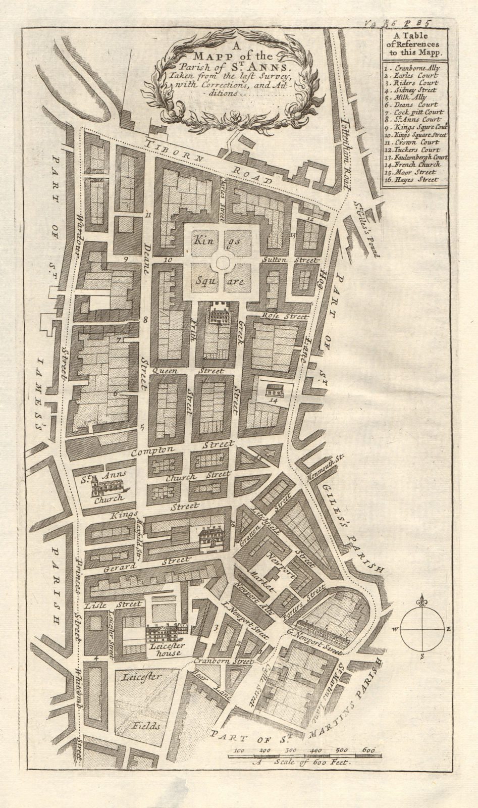 SOHO, LONDON. The Parish of St Anne's. STOW/STRYPE 1720 old antique map chart