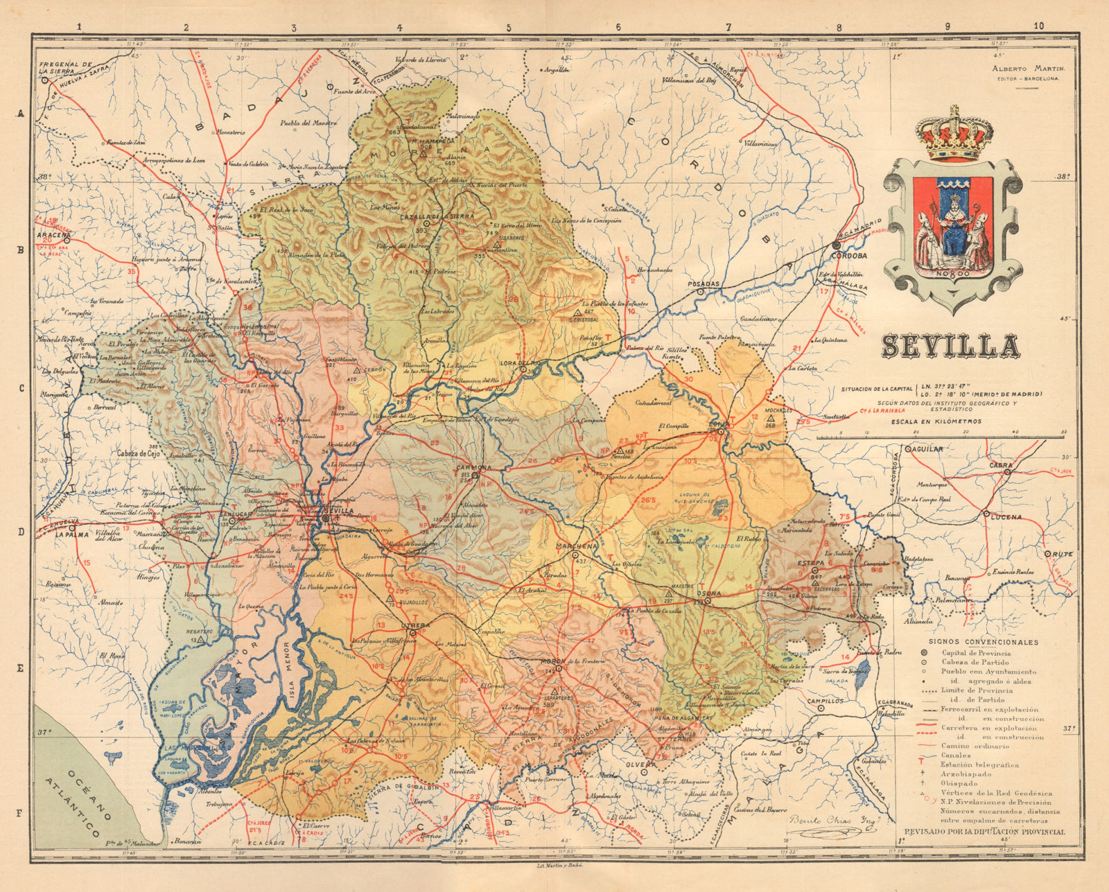 SEVILLA. Seville. Andalucia. Mapa antiguo de la provincia. ALBERTO MARTIN c1911