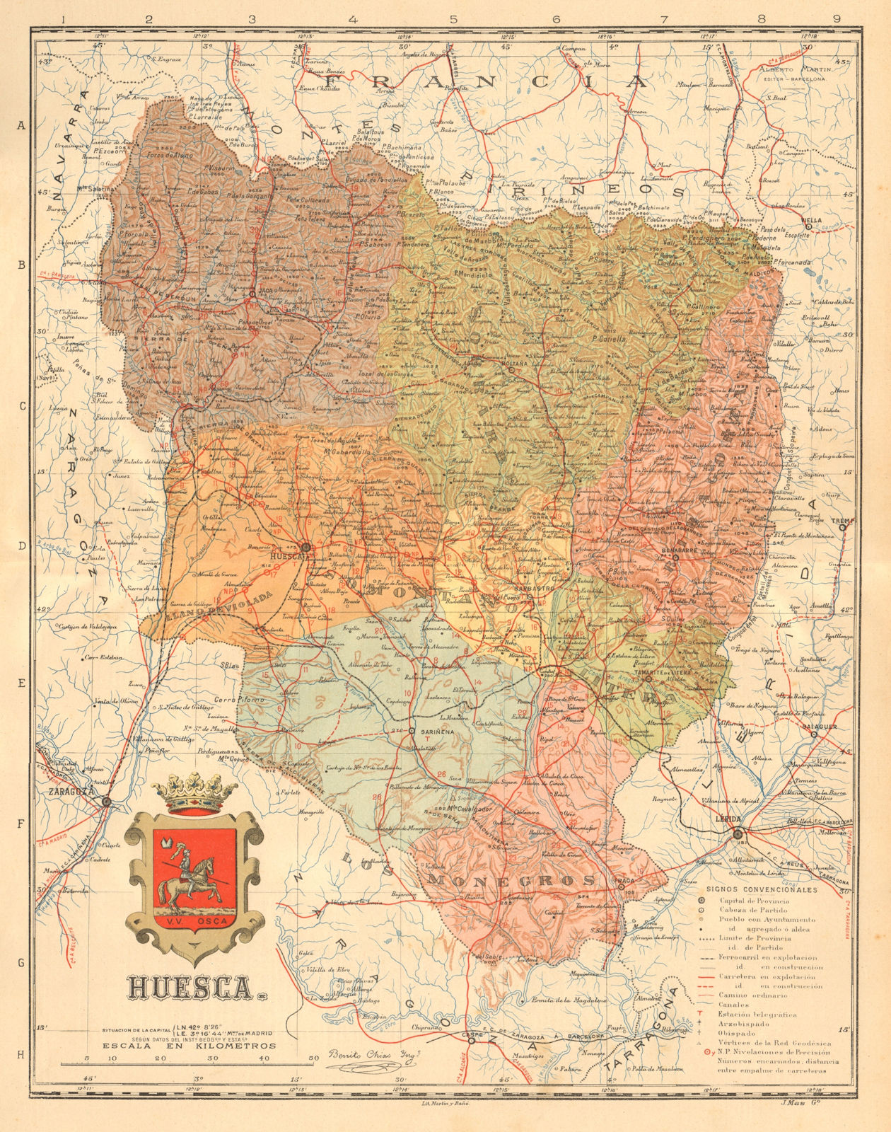 Associate Product HUESCA. Aragon. Mapa antiguo de la provincia. ALBERTO MARTIN c1911 old