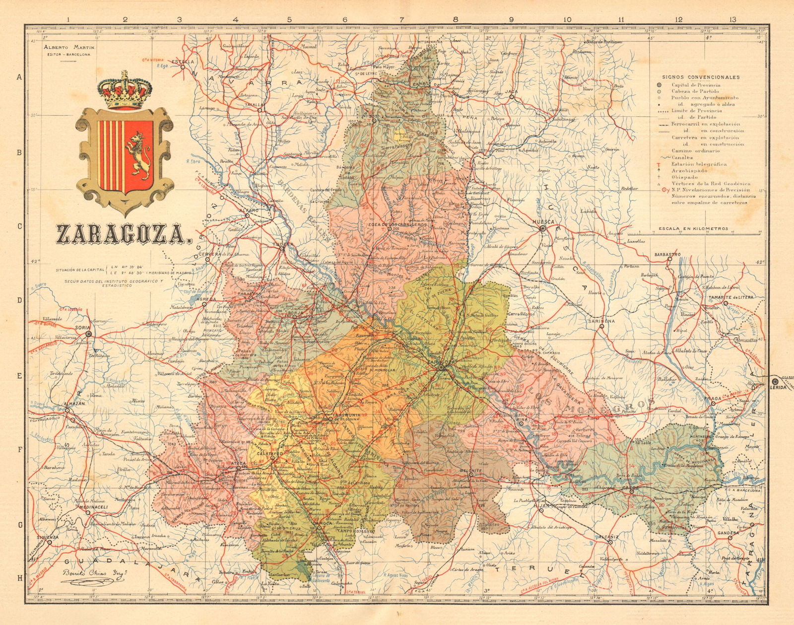 ZARAGOZA. Saragossa. Aragon. Mapa antiguo de la provincia. ALBERTO MARTIN c1911
