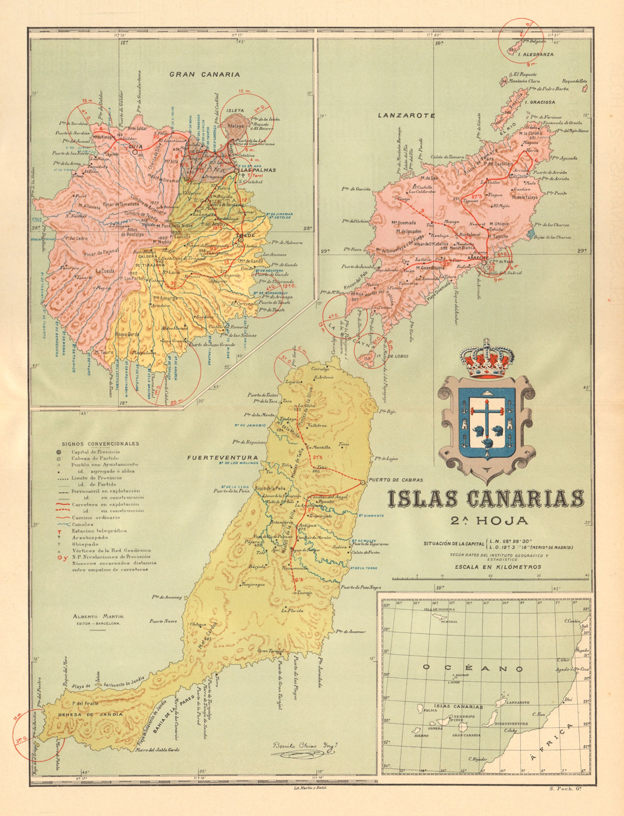 ISLAS CANARIAS Gran Canaria Fuerteventura Lanzarote. Canary Islands c1911 map