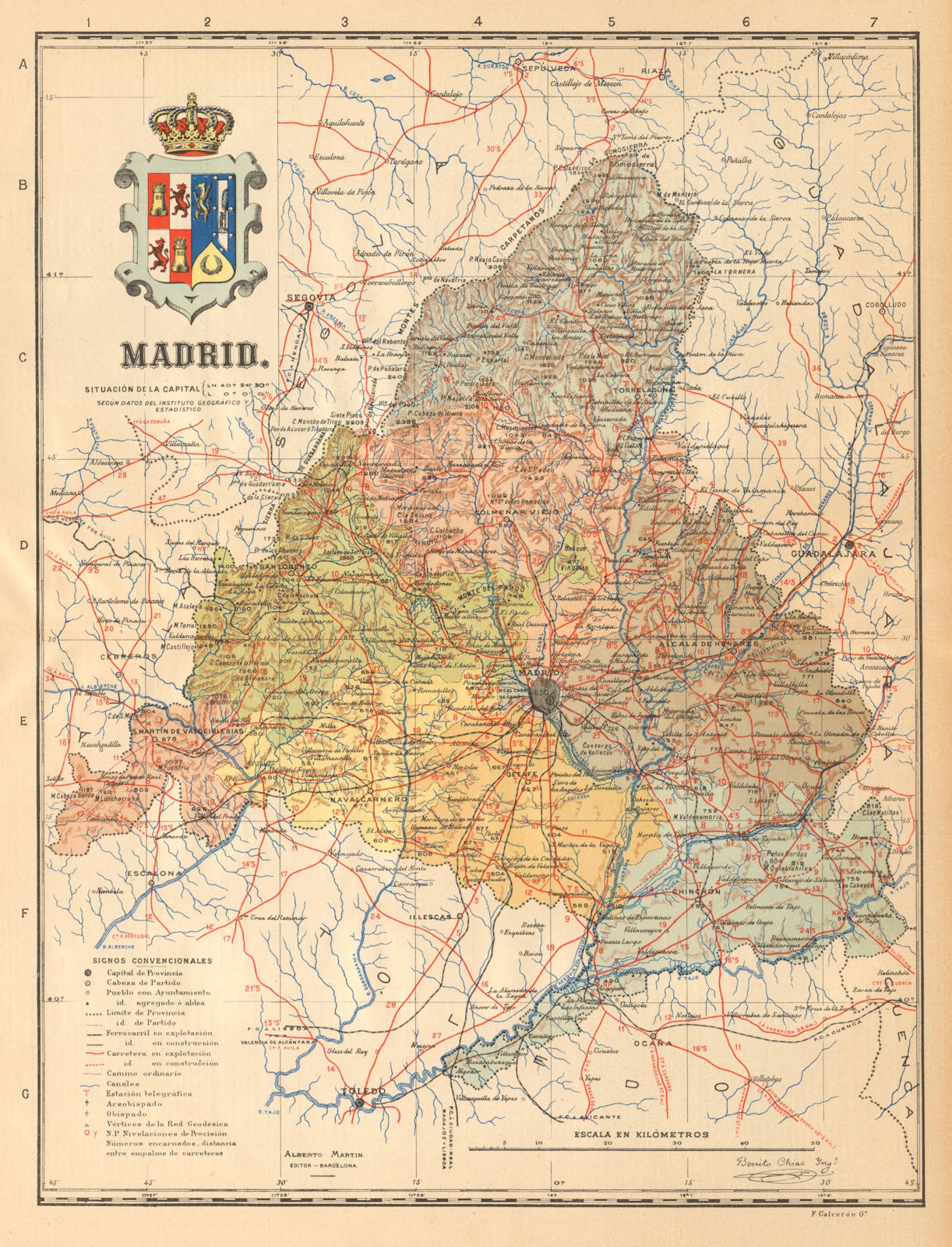 MADRID. Mapa antiguo de la provincia. ALBERTO MARTIN c1911 old antique