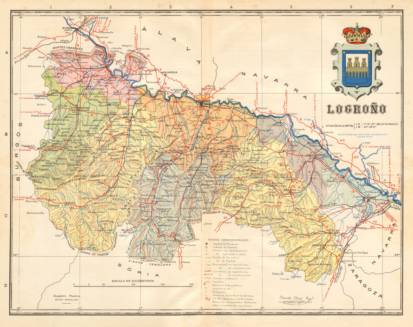 Associate Product LA RIOJA. Logroño Logrono. Mapa antiguo de la provincia. ALBERTO MARTIN c1911