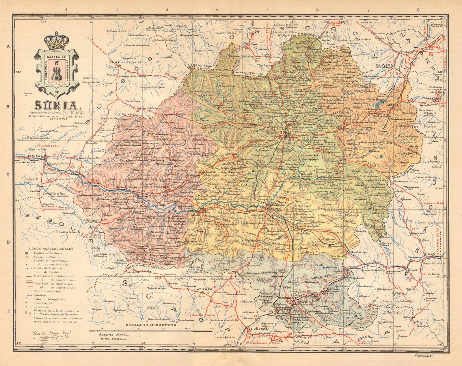 SORIA. Castilla y León. Mapa antiguo de la provincia. ALBERTO MARTIN c1911