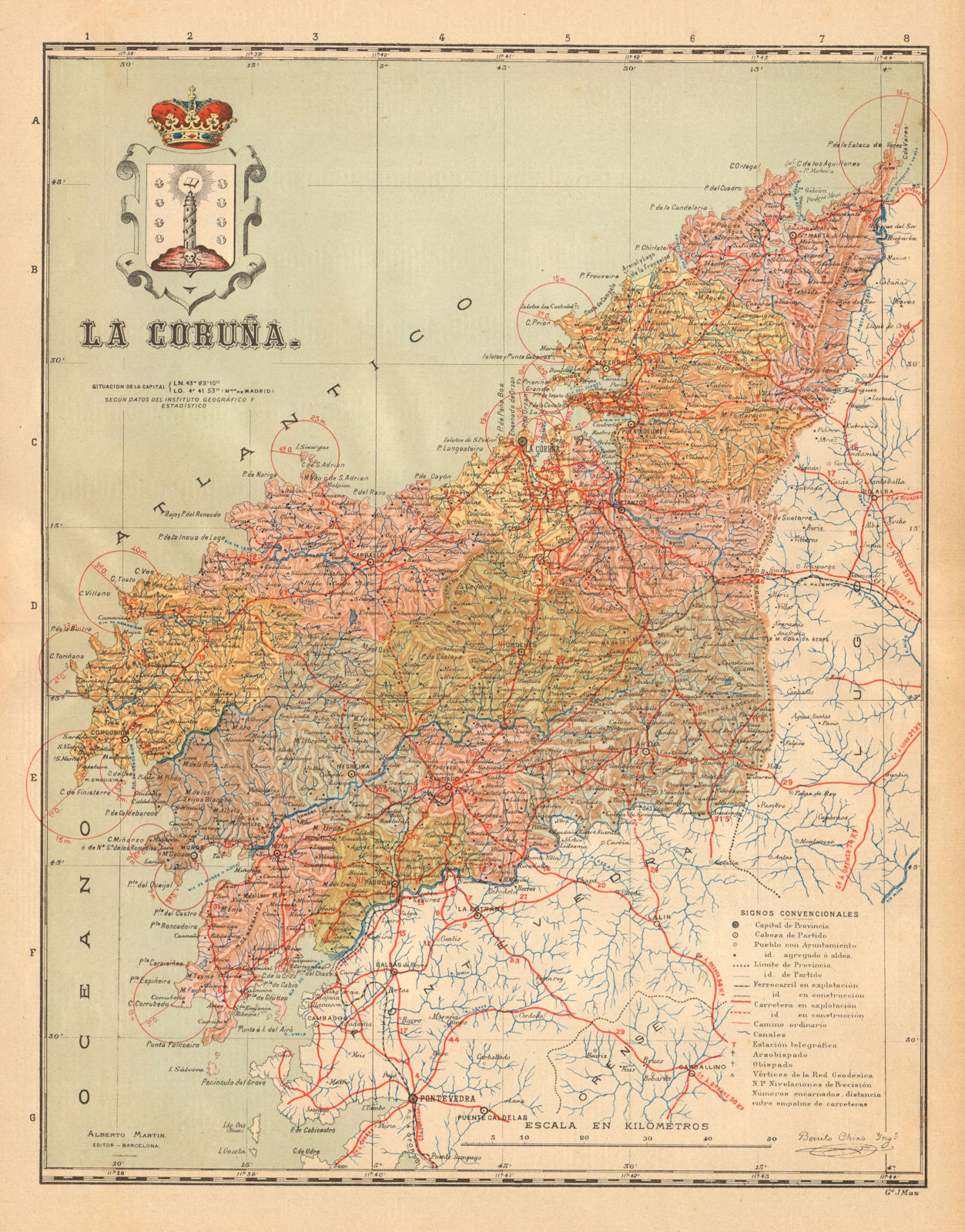 LA CORUÑA. A Coruña, La Coruna. Galicia. Mapa antiguo provincia. MARTIN c1911