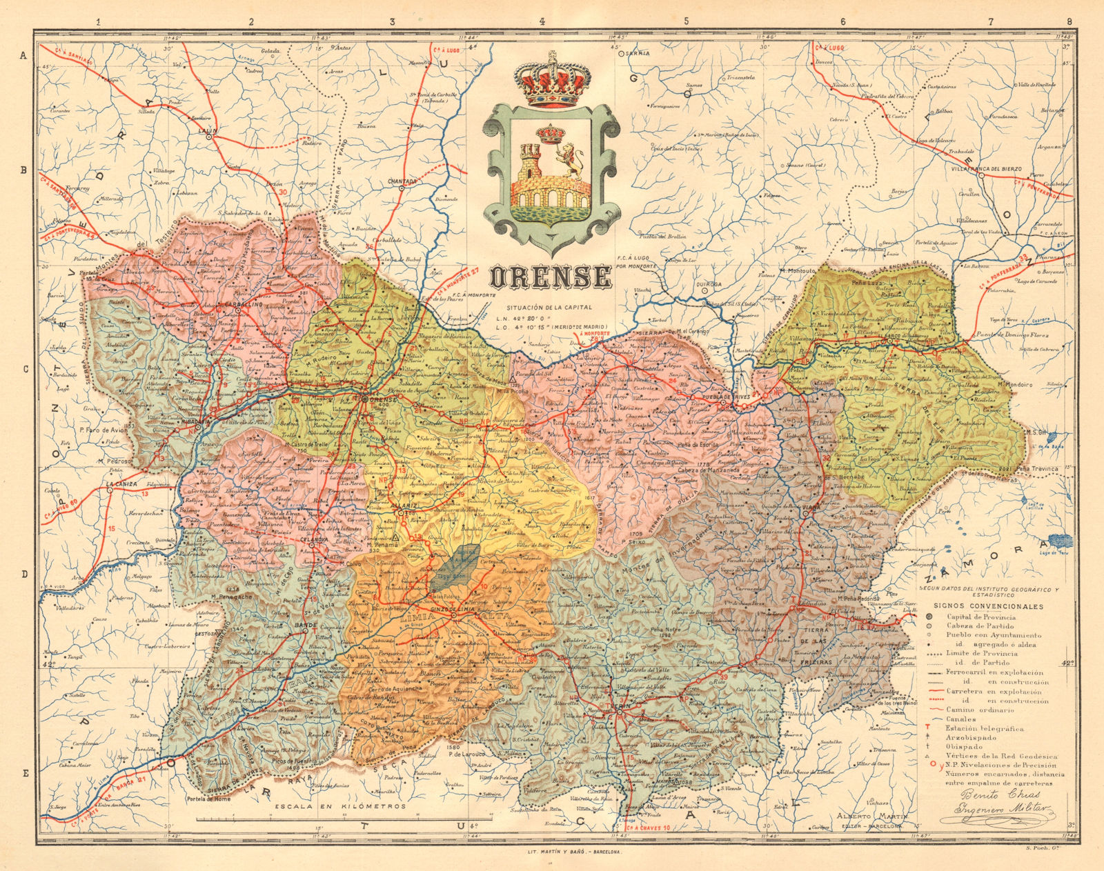 ORENSE. Ourense. Galicia. Mapa antiguo de la provincia. ALBERTO MARTIN c1911