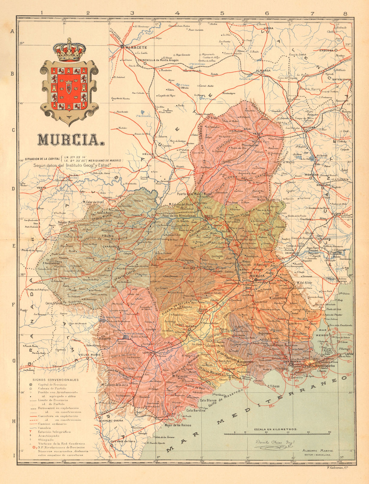 MURCIA. Region of Murcia. Mapa antiguo de la provincia. ALBERTO MARTIN c1911