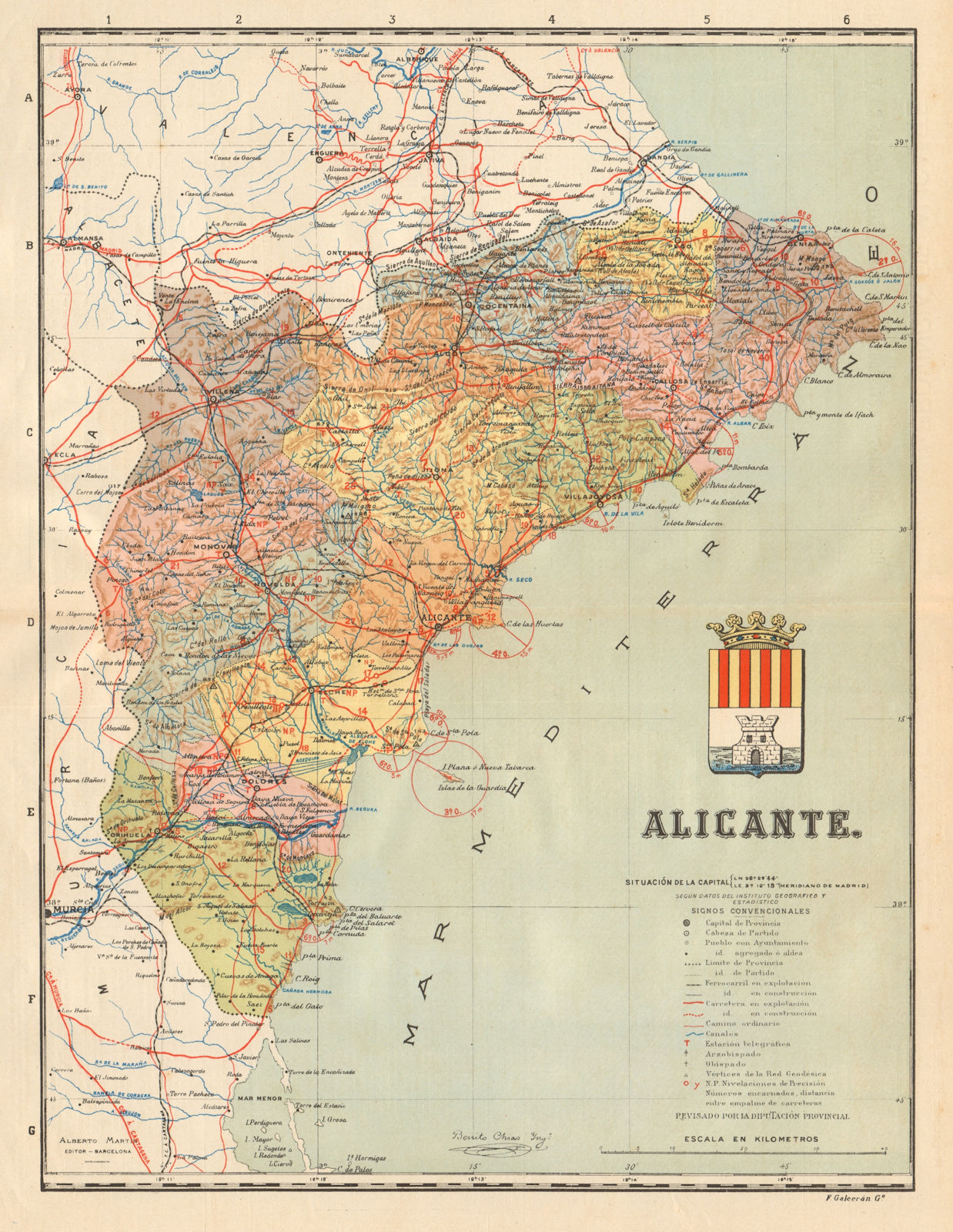 ALICANTE. Alacant. Comunitat Valenciana. Mapa antiguo provincia. MARTIN c1911