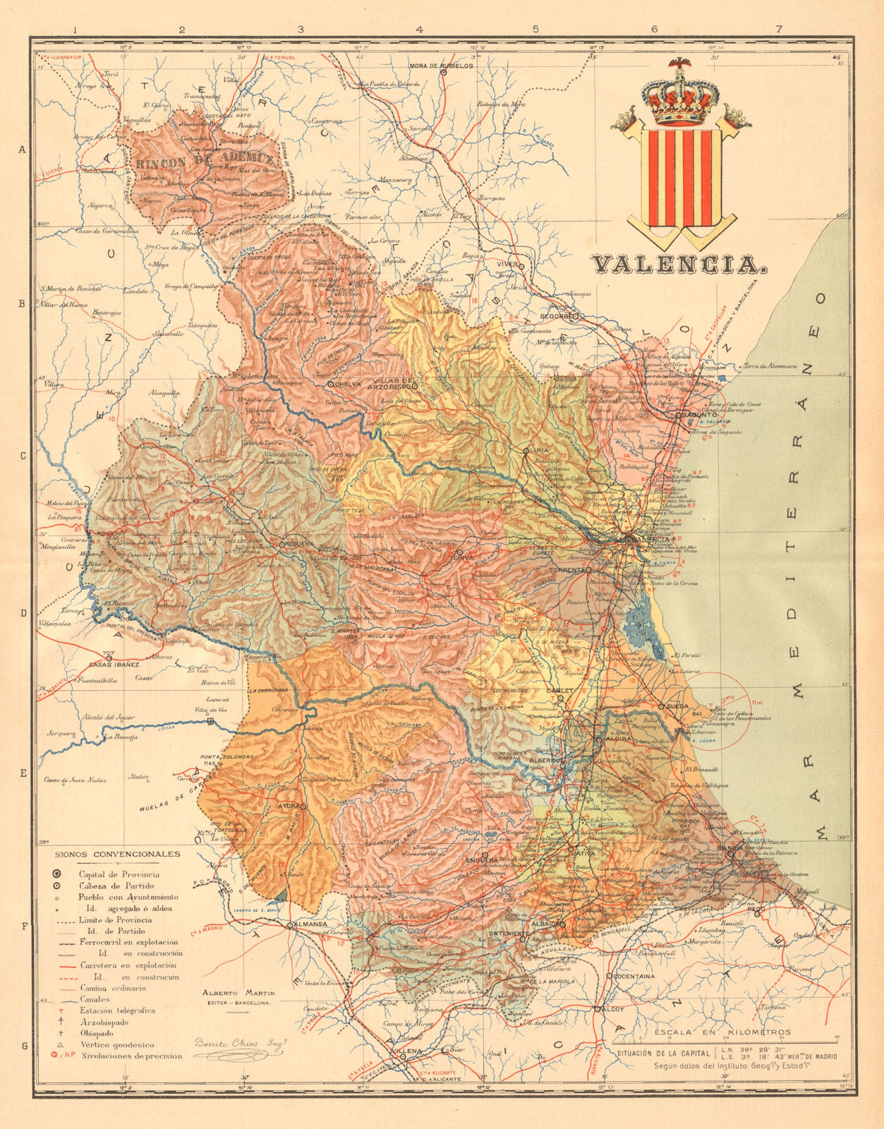 VALENCIA. València. Comunidad Valenciana. Mapa antiguo provincia. MARTIN c1911