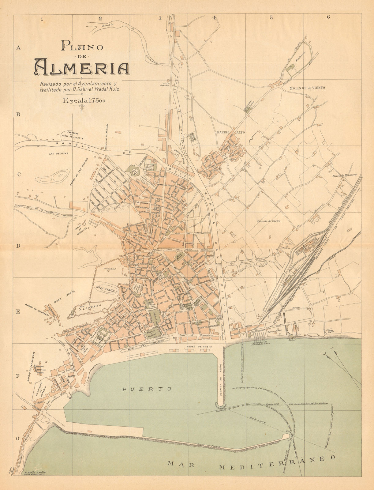 ALMERIA. Plano antiguo de la cuidad. Antique town/city plan. MARTIN c1911 map