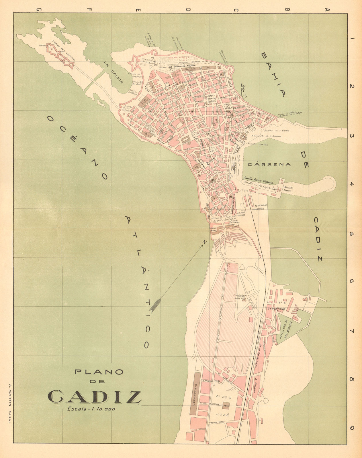 CADIZ. Plano antiguo de la cuidad. Antique town/city plan. MARTIN c1911 map
