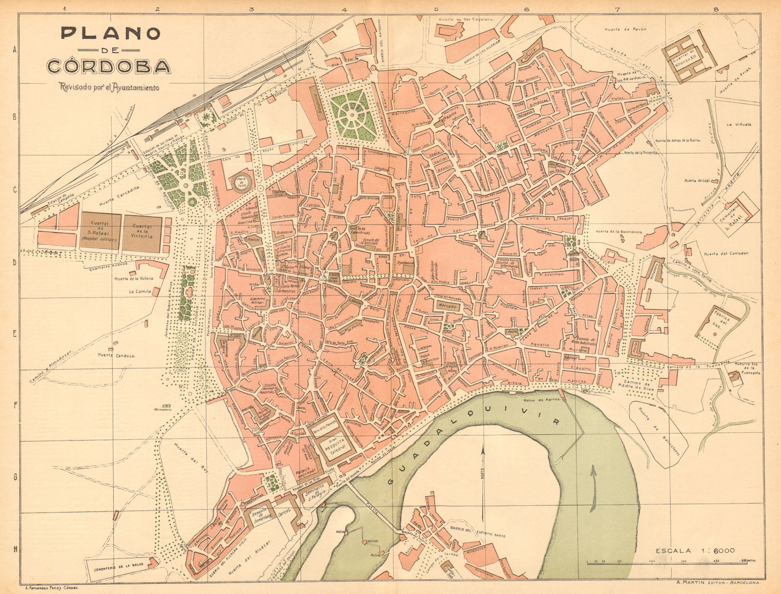 CORDOBA. Plano antiguo de la cuidad. Antique town/city plan. MARTIN c1911 map