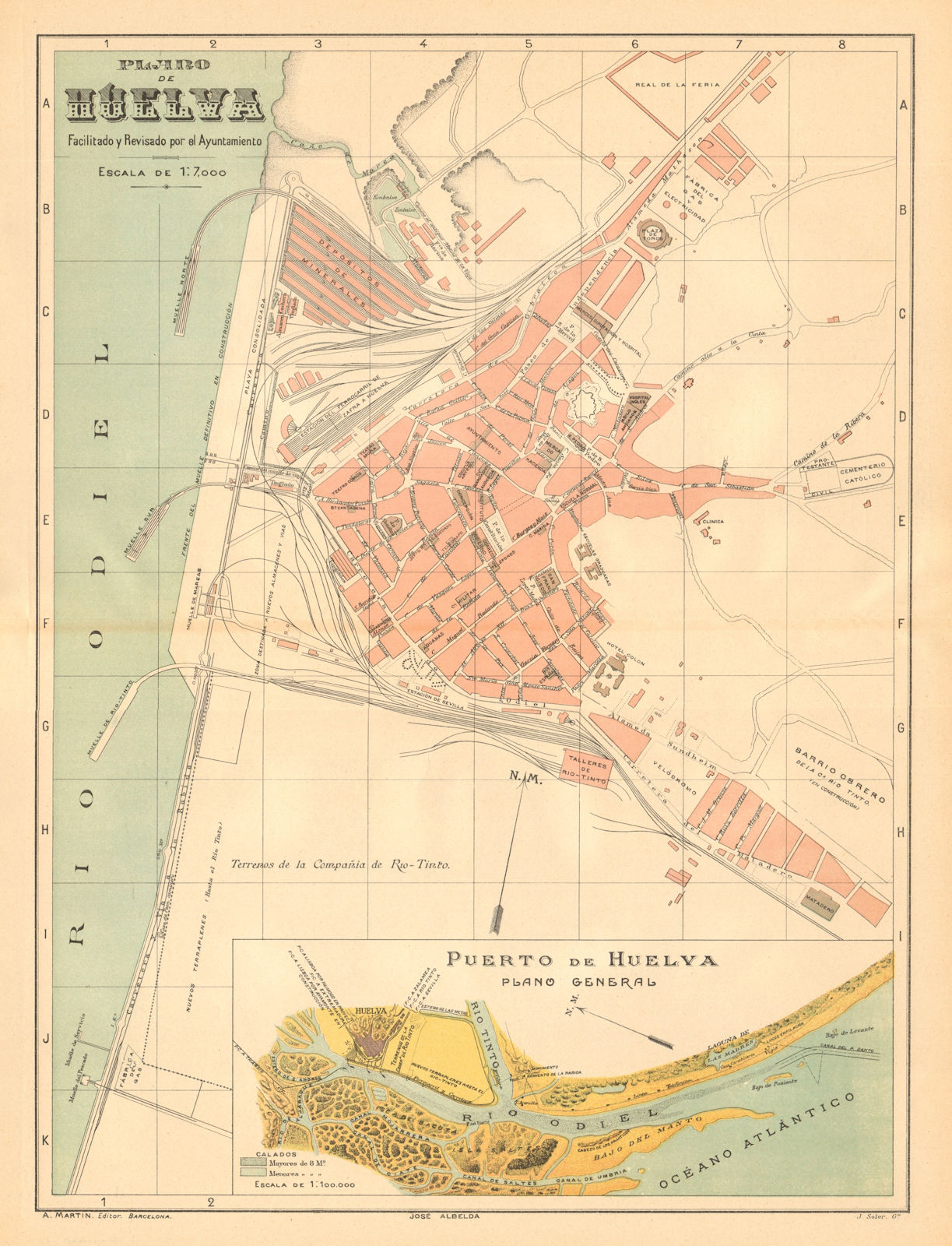 Associate Product HUELVA. Plano antiguo de la cuidad. Antique town/city plan. MARTIN c1911 map
