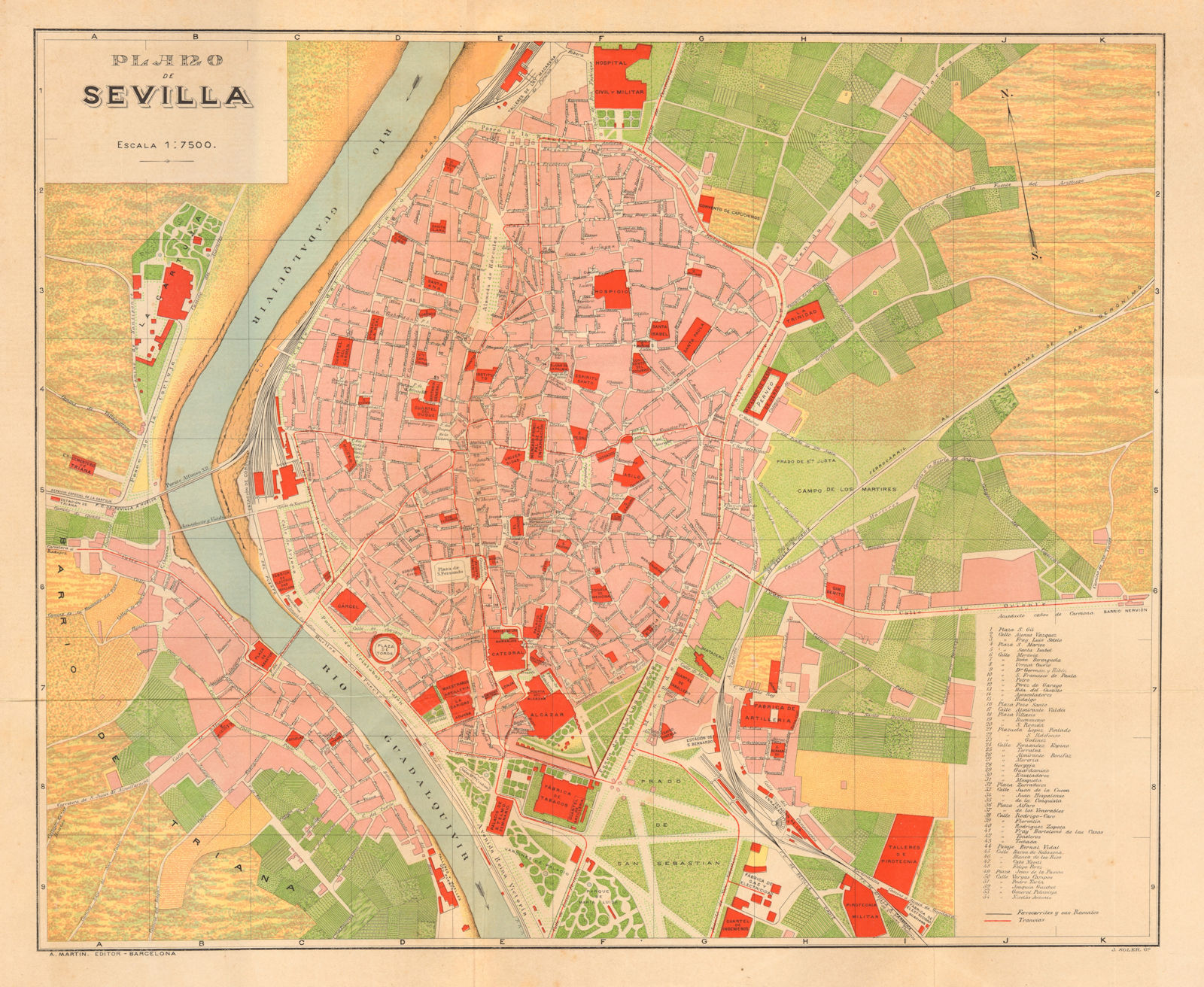 SEVILLA Seville. Plano antiguo cuidad. Antique town/city plan. MARTIN c1911 map