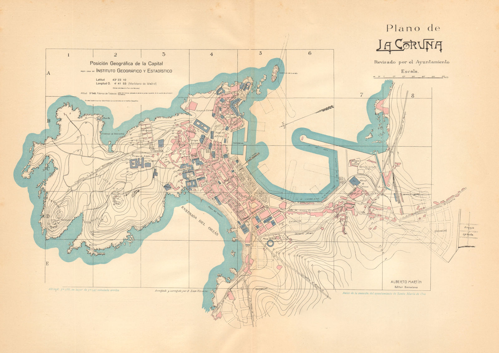 LA CORUNA. Plano antiguo de la cuidad. Antique town/city plan. MARTIN c1911 map