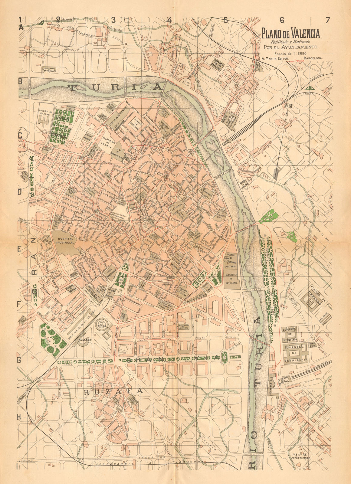 VALENCIA . Plano antiguo de la cuidad. Antique town/city plan. MARTIN c1911 map