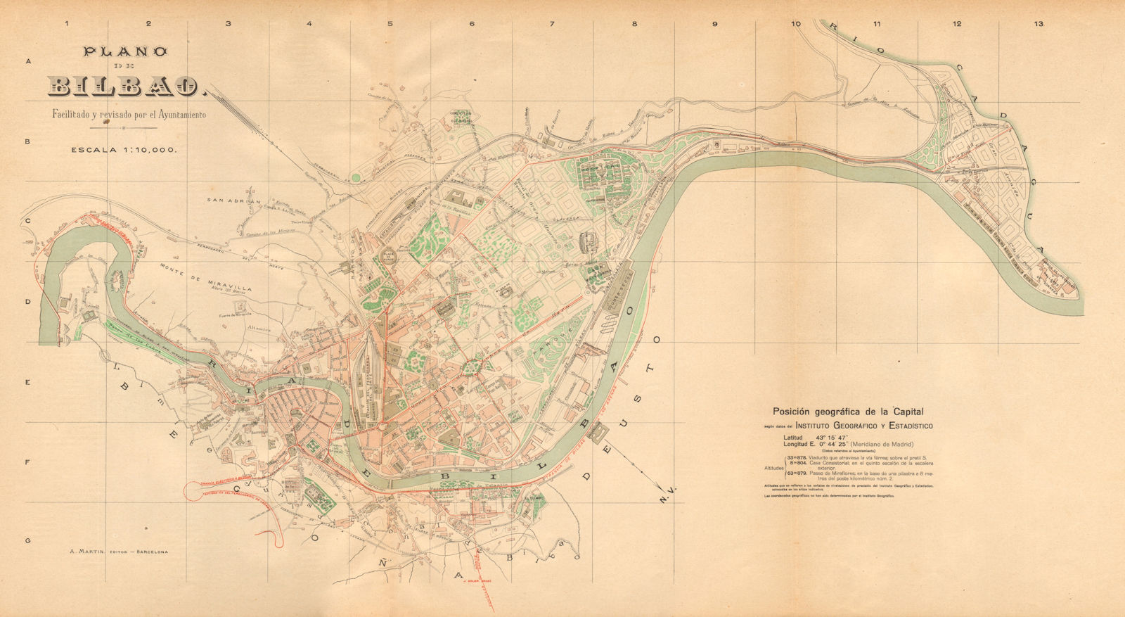 BILBAO BILBO. Plano antiguo cuidad. Antique town/city plan. MARTIN c1911 map