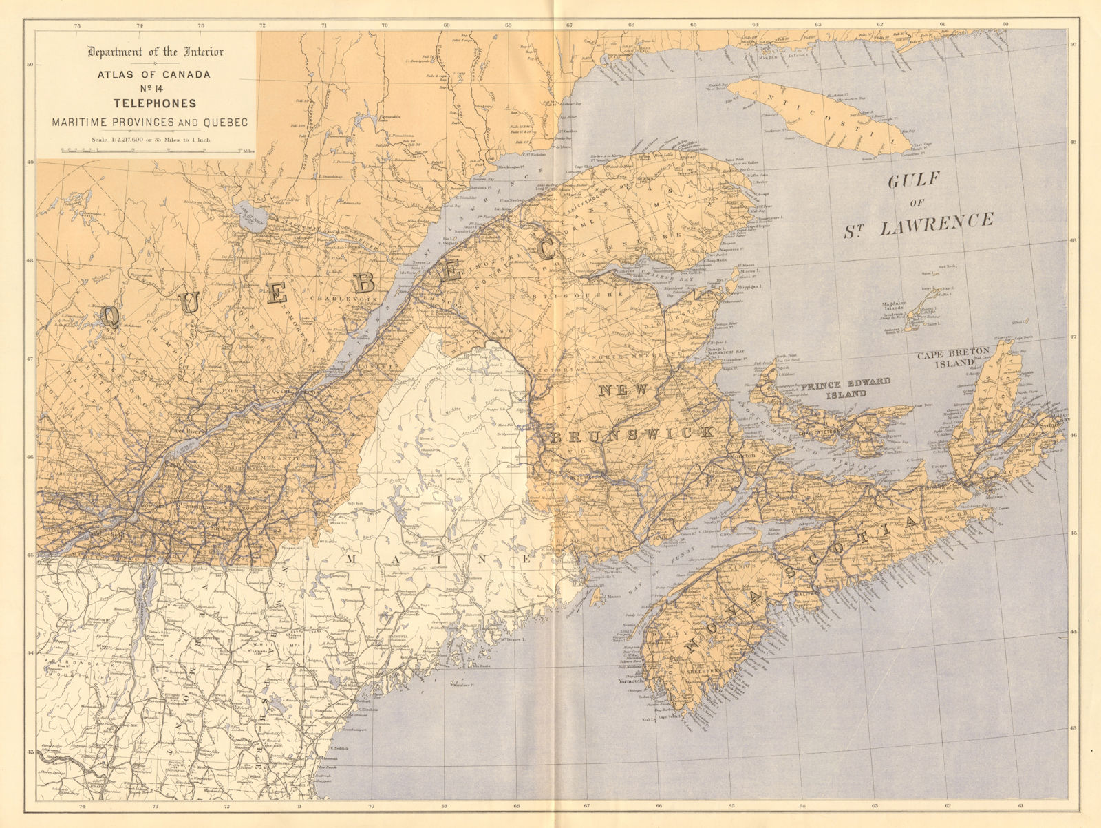 Associate Product CANADA TELEPHONE CABLES. Maritime Provinces and Quebec. WHITE 1906 old map
