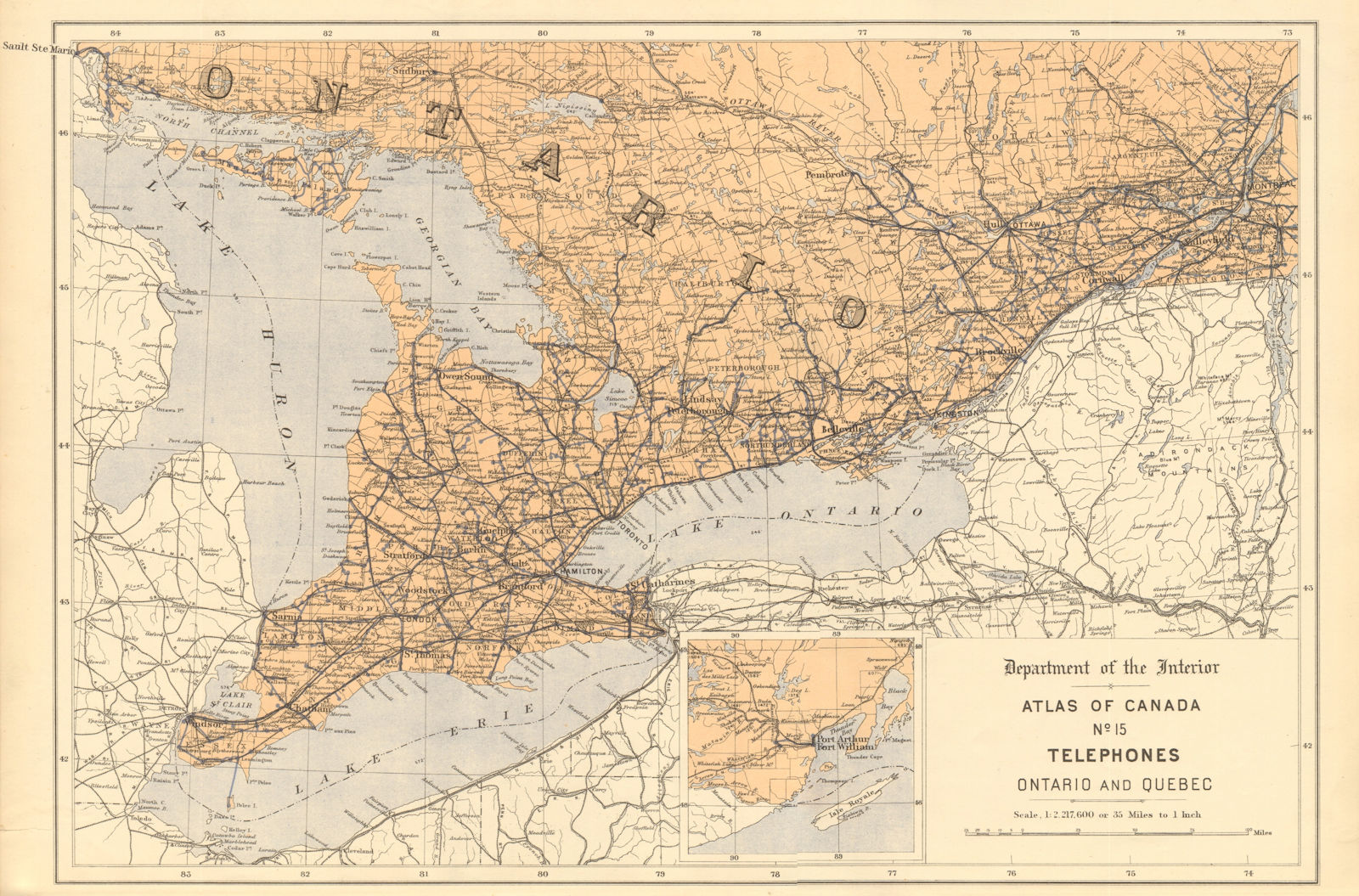Associate Product CANADA TELEPHONE CABLES. Ontario & Quebec. WHITE 1906 old antique map chart
