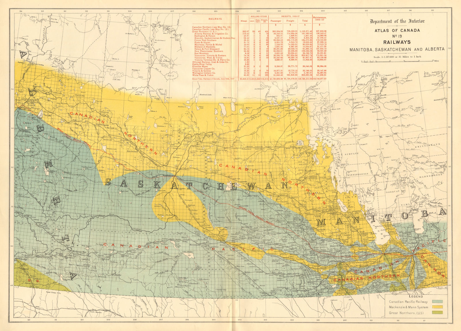 CANADA Railways. Manitoba Saskatchewan Alberta. Canadian Pacific &c 1906 map
