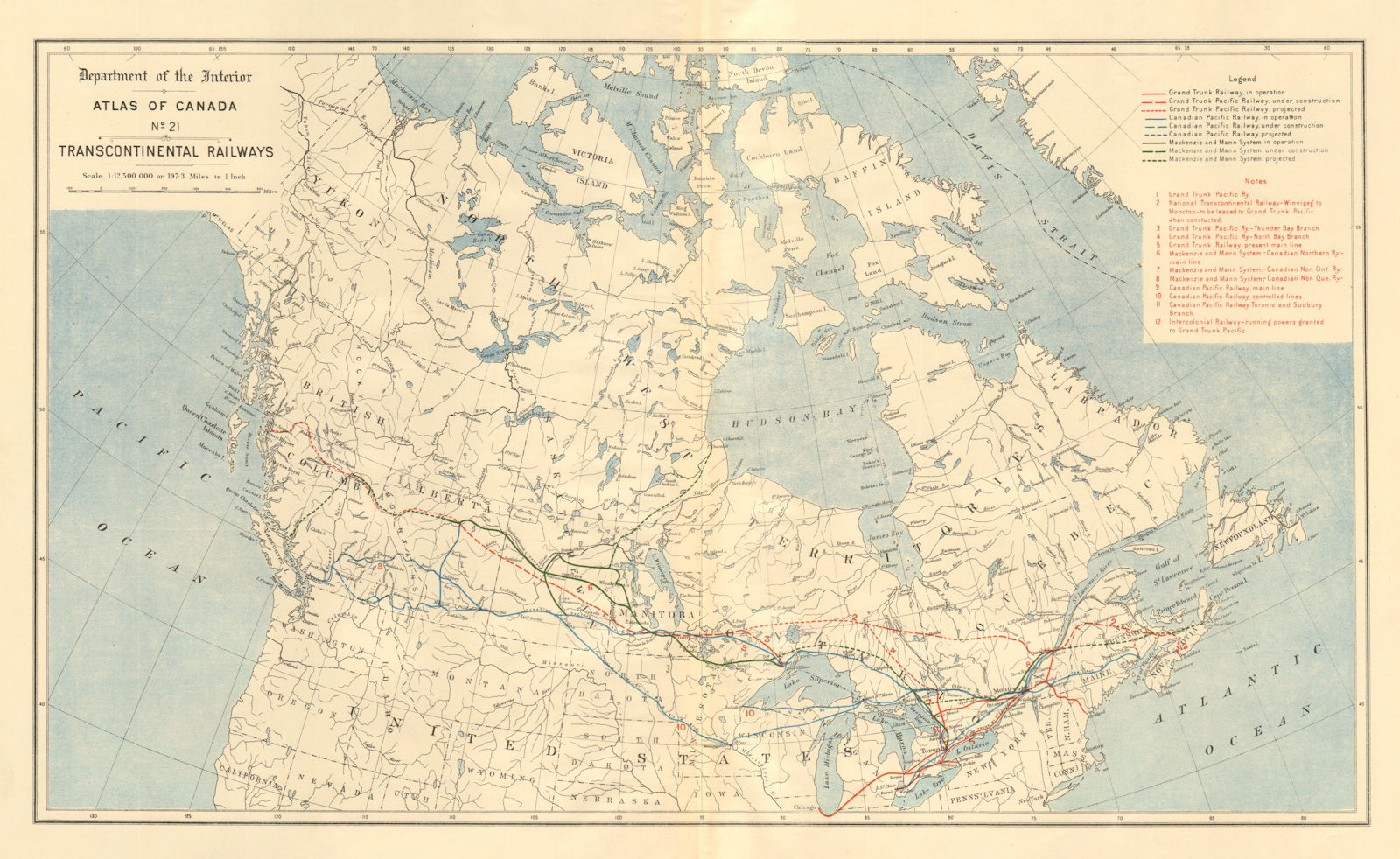 Associate Product CANADA Transcontinental railways Canadian Pacific Grand Trunk Mackenzie 1906 map