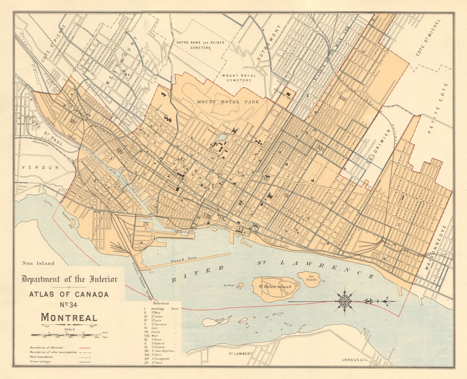 MONTREAL town city plan de la ville. Montréal. Québec, Canada. WHITE 1906 map