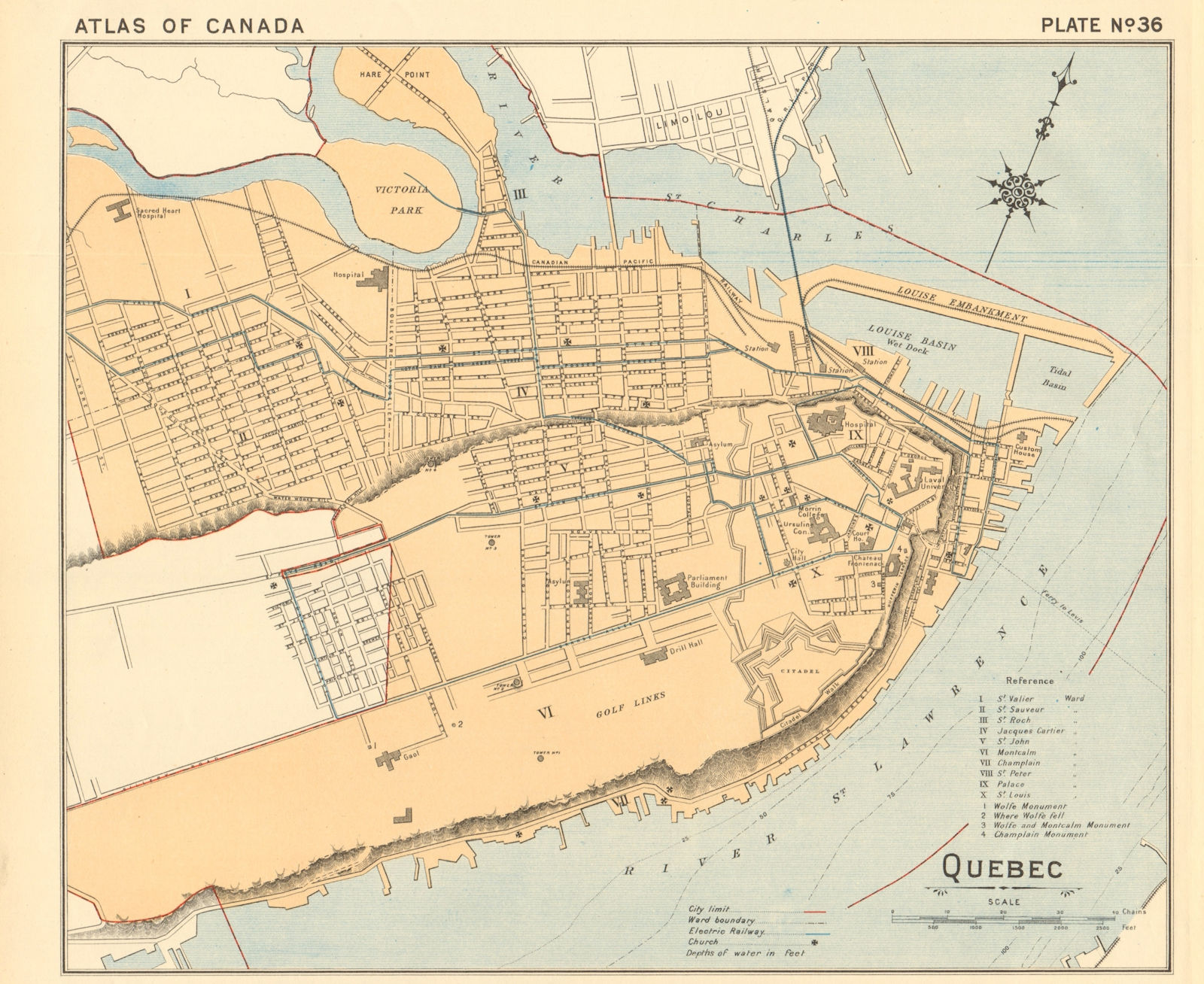 Associate Product QUEBEC town city plan de la ville. Québec, Canada. WHITE 1906 old antique map
