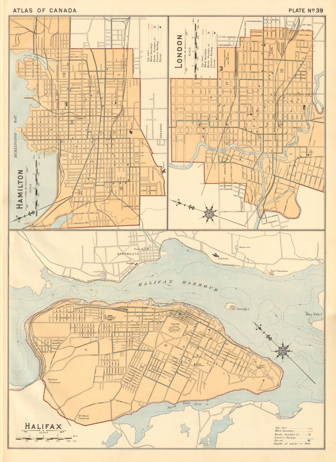 CANADIAN CITY PLANS. Hamilton & London, Ontario. Halifax, NS. WHITE 1906 map