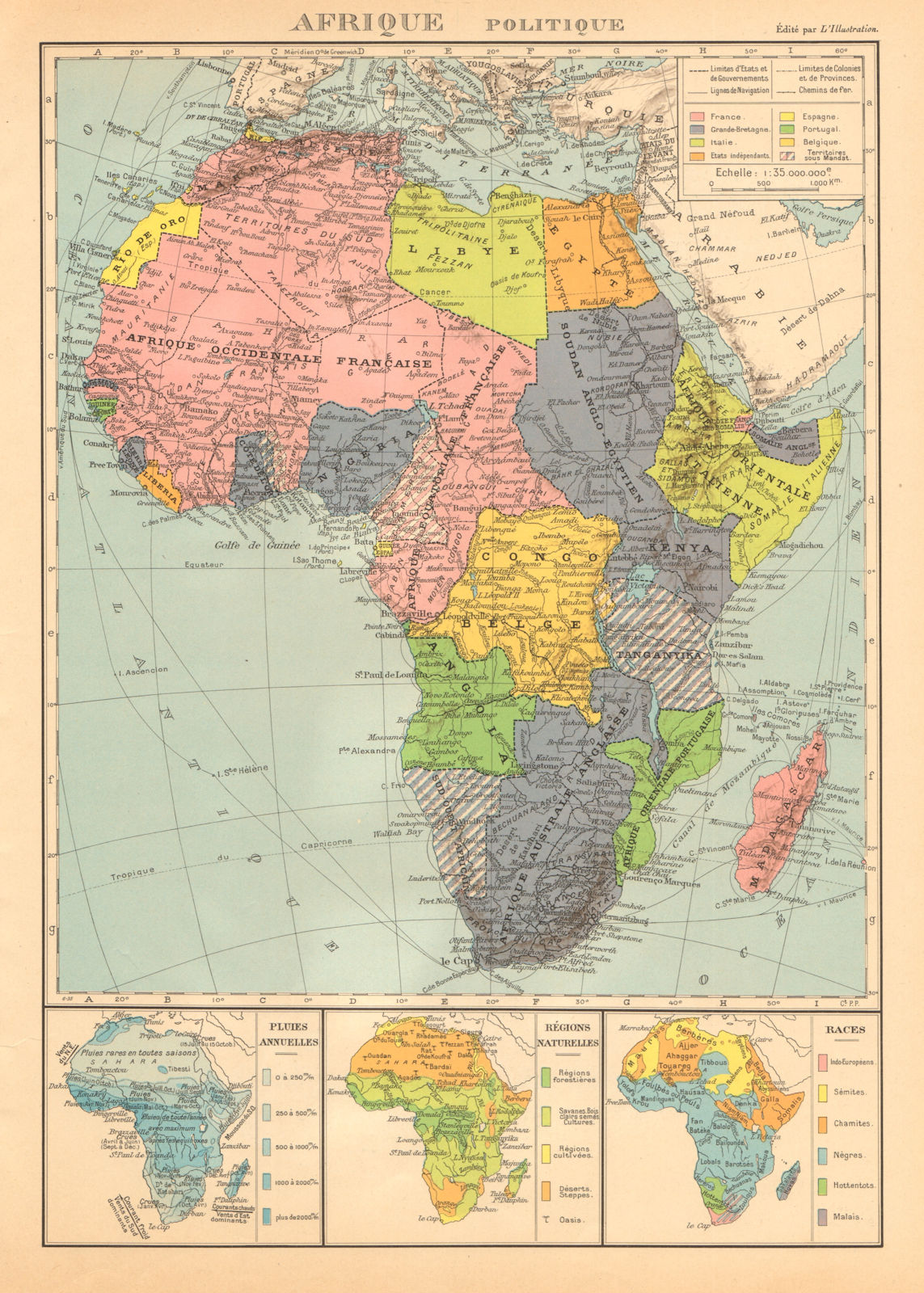 Associate Product COLONIAL AFRICA Afrique. League of Nations Mandates. Ethnicity 1938 old map