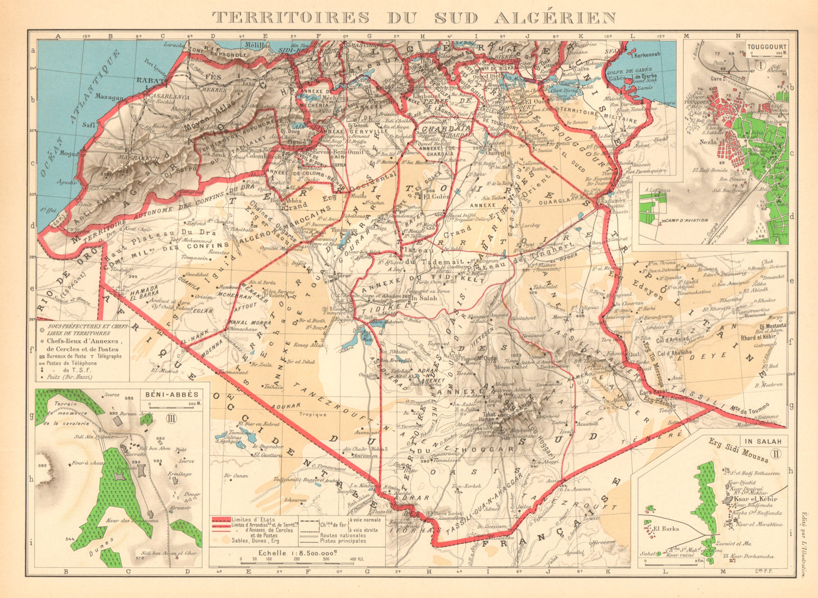 FRENCH ALGERIA. Territoires sud Algerien. Béni-Abbès Touggourt In Salah 1938 map