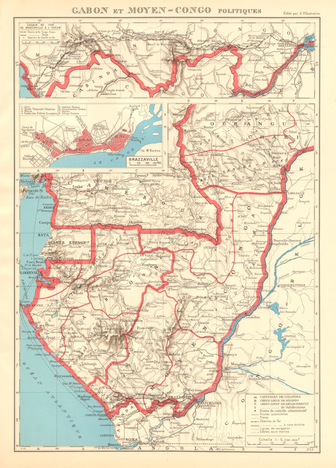 Associate Product COLONIAL GABON & CONGO. Afrique équatoriale française. Brazzaville plan 1938 map