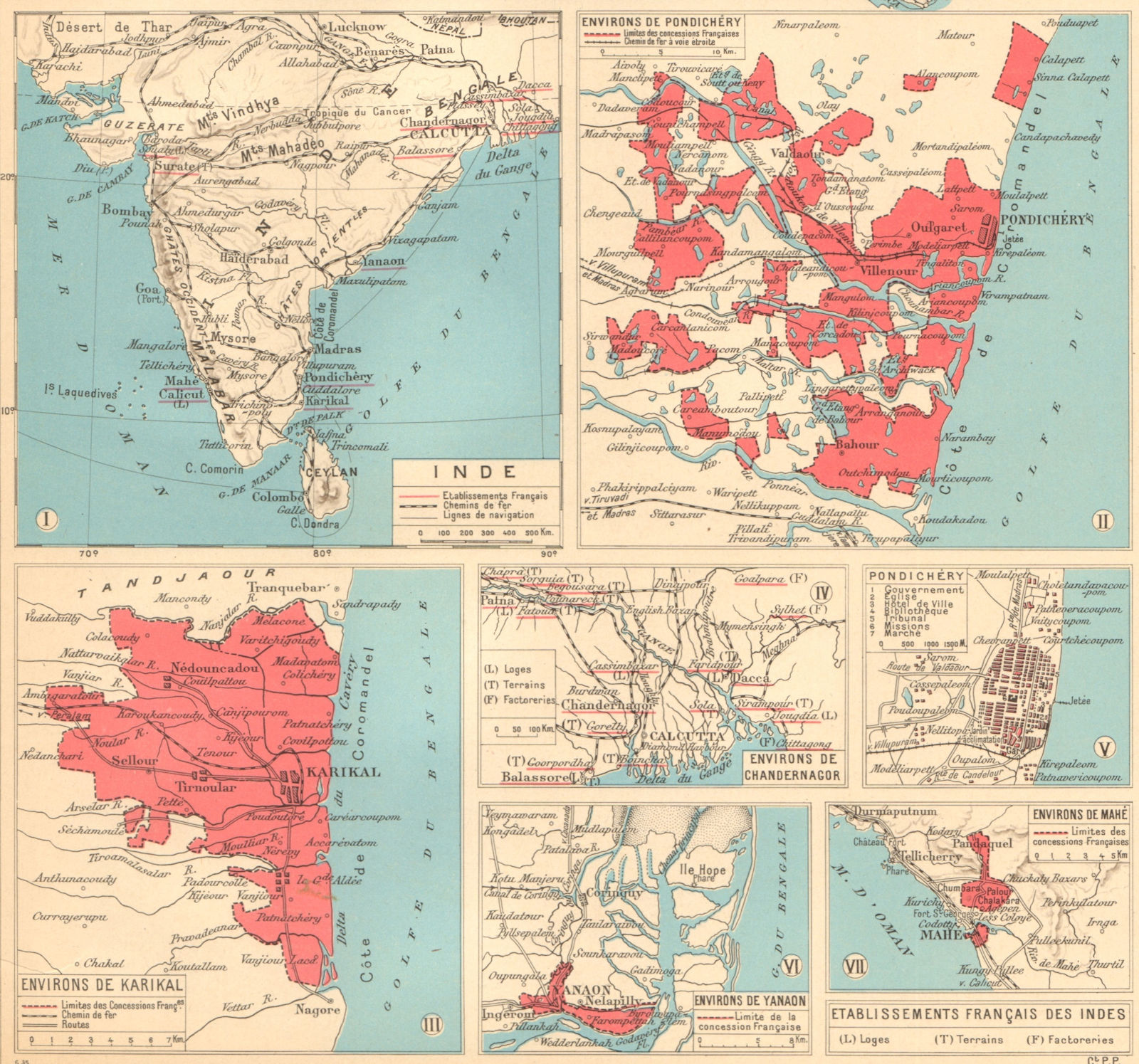 FRENCH INDIA Indes français Pondichéry Karikal Yanaon Chandernagor Mahé ...