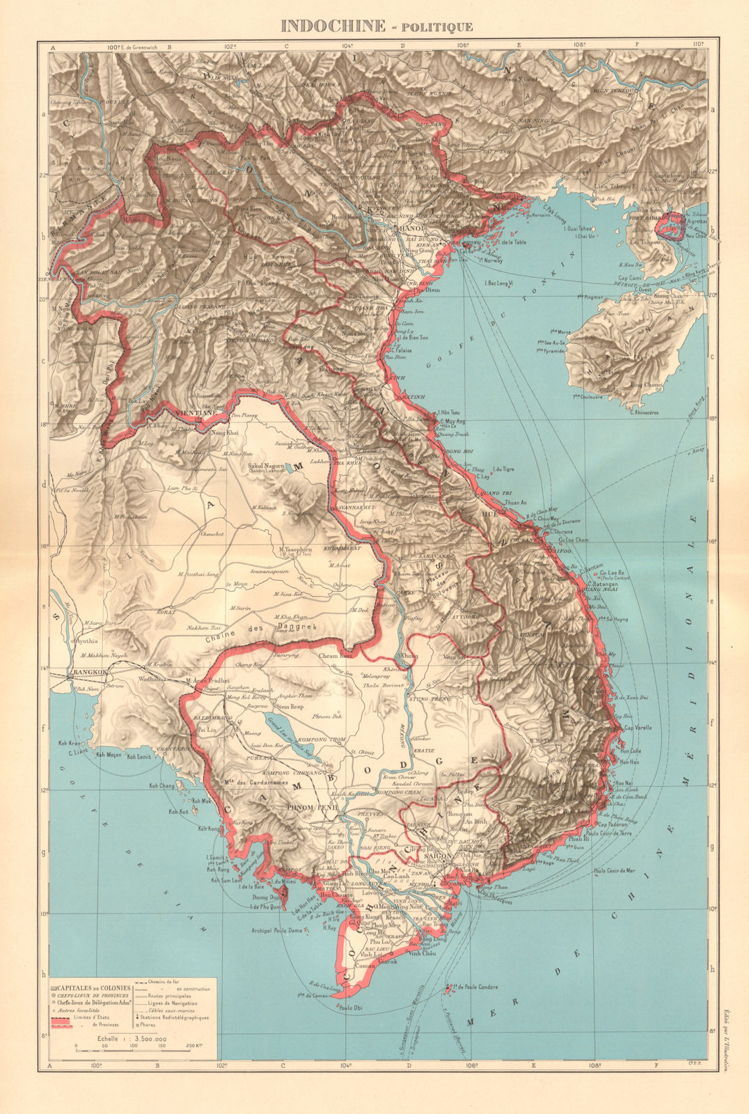 COLONIAL FRENCH INDOCHINA. Indochine française. Politique. Political 1938 map