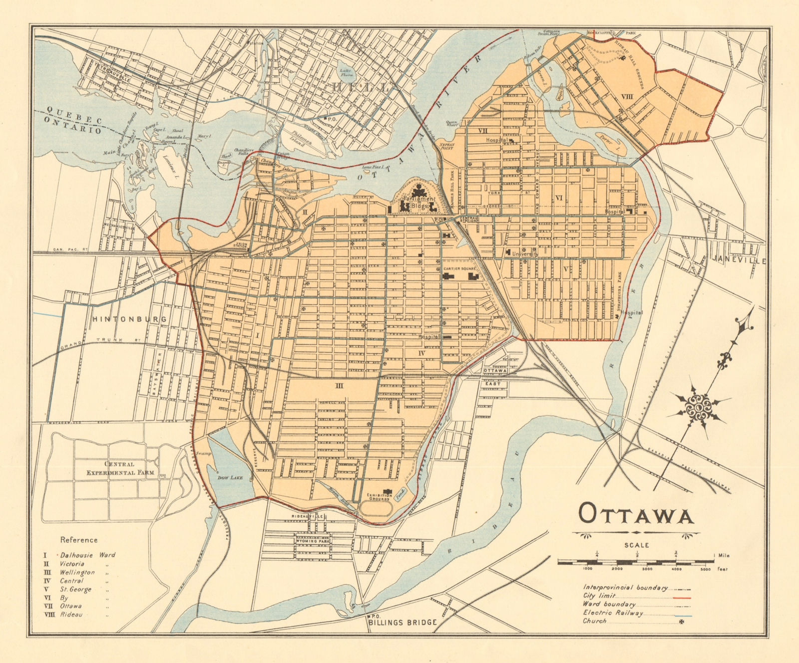 OTTAWA town city plan. Ontario, Canada. WHITE 1906 old antique map chart
