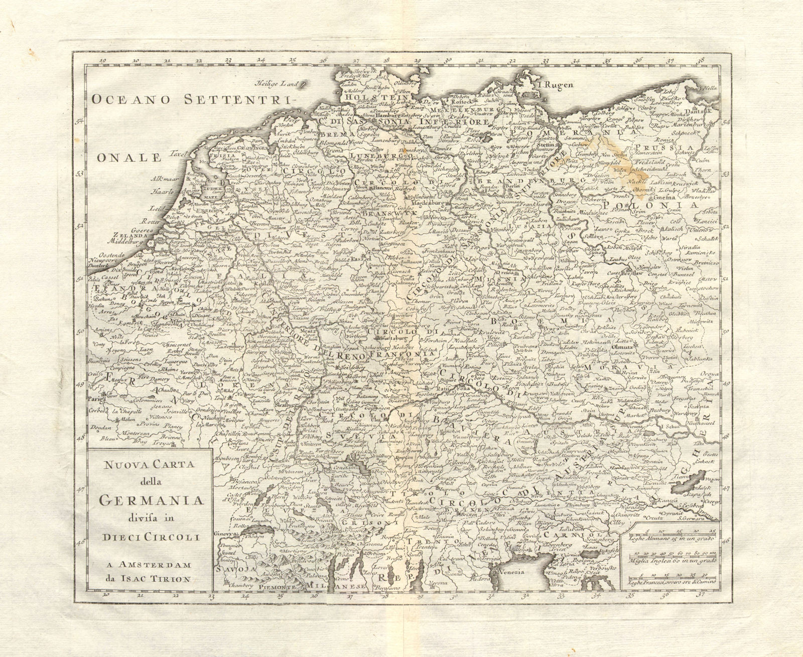 'Nuova Carta della Germania divisa in dieci circoli' by Isaak TIRION 1740 map