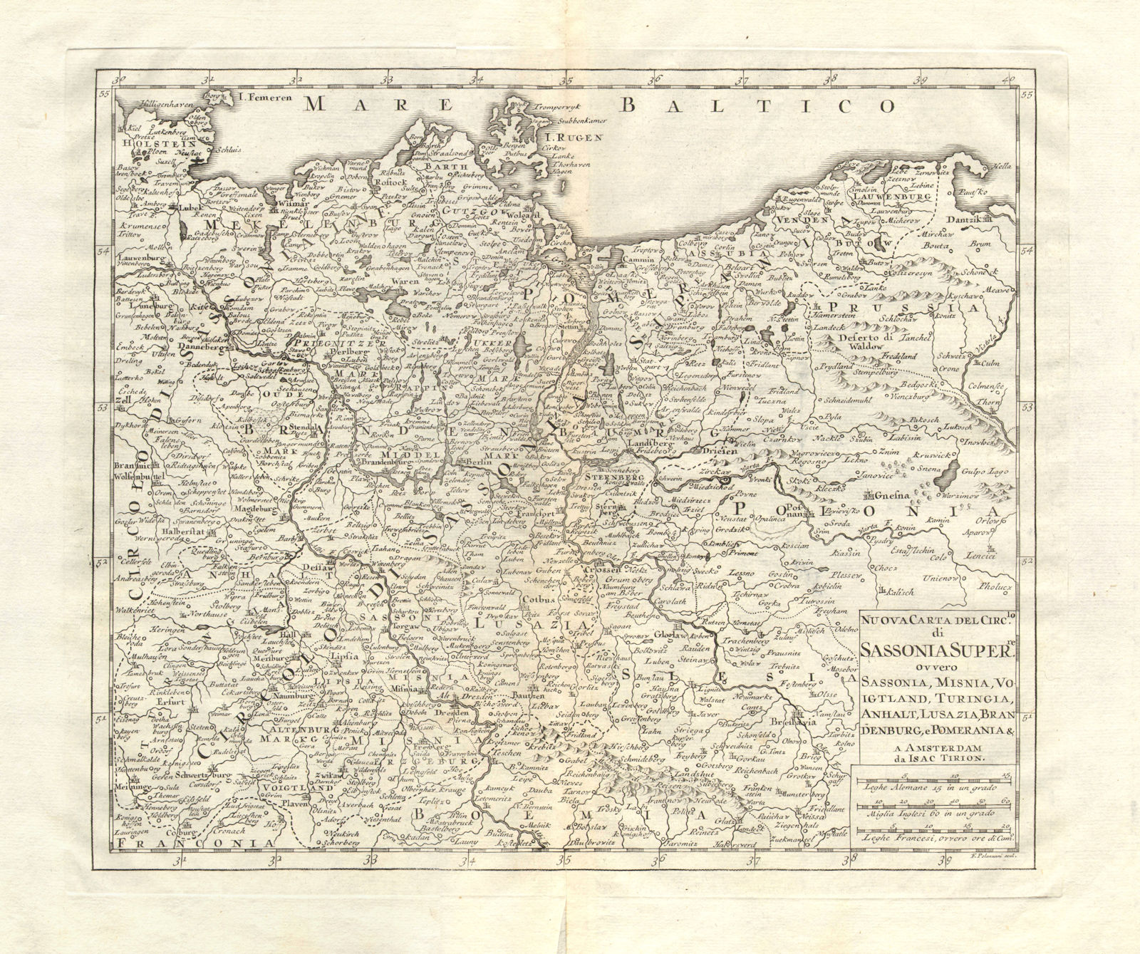 Associate Product 'Nuova Carta del Circolo di Sassonia Superiore' by Isaak TIRION 1740 old map