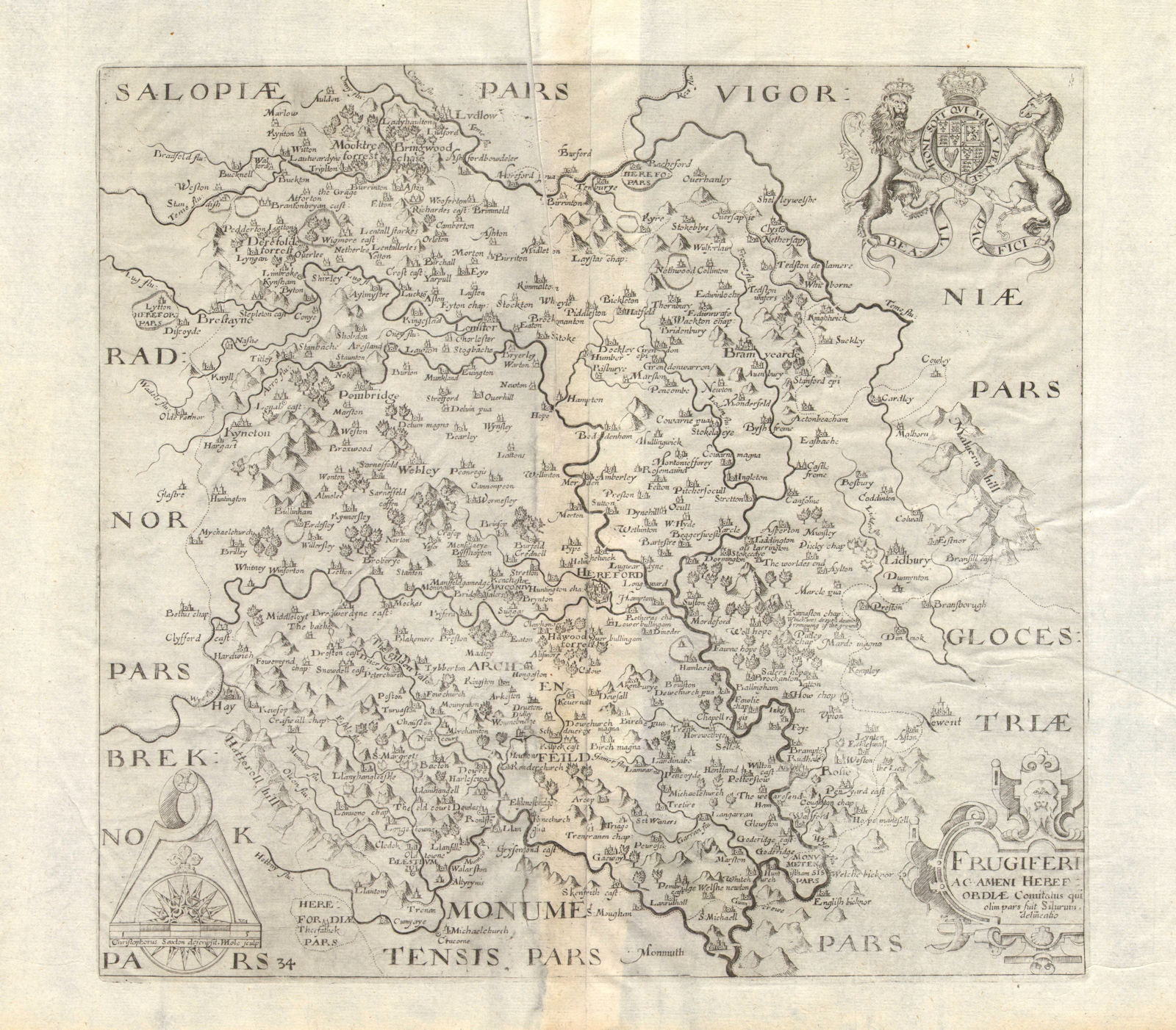Associate Product HEREFORDSHIRE. 'Frugiferi ac ameni Herefordiae comitatus'. SAXTON/HOLE 1637 map