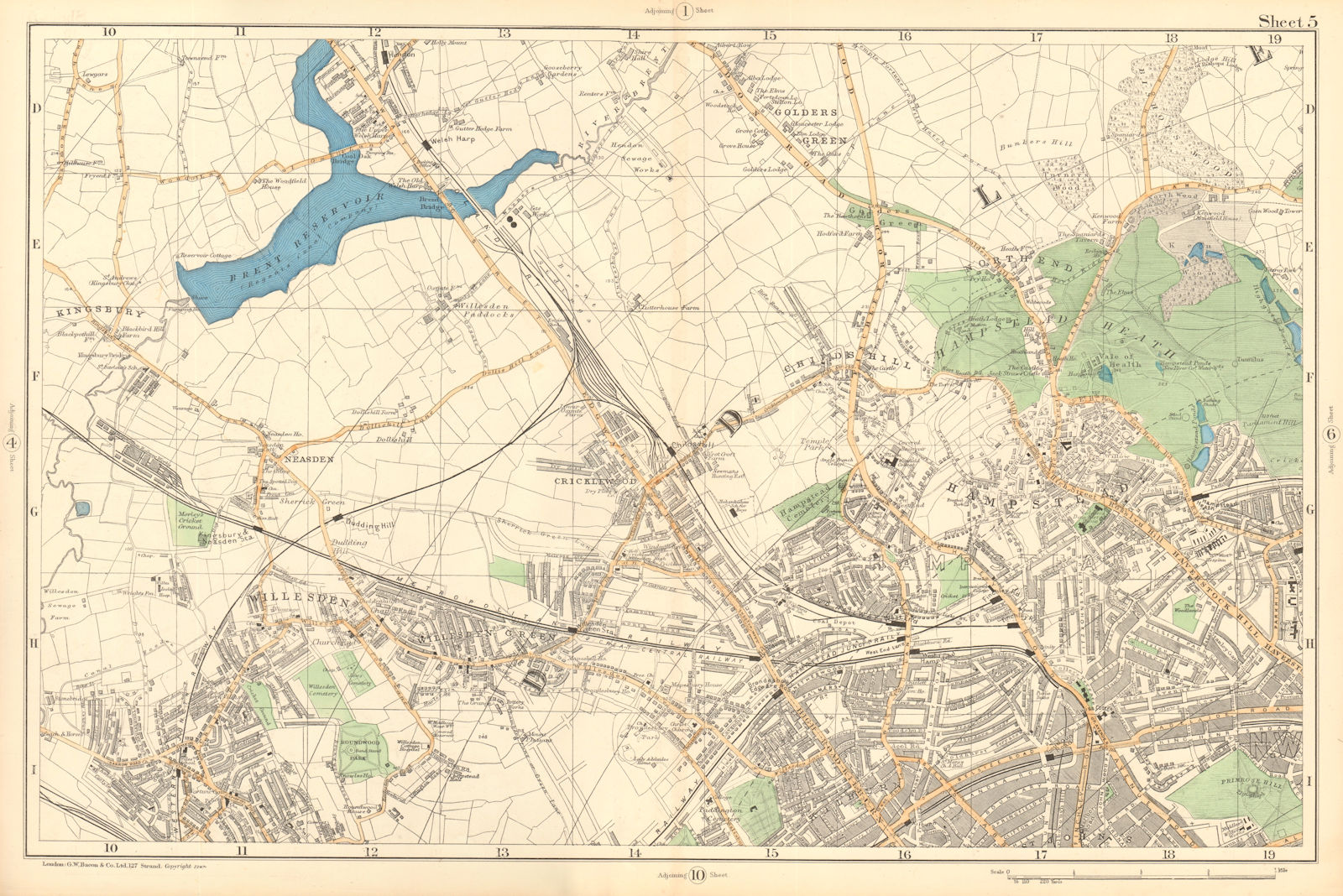 HAMPSTEAD WILLESDEN Cricklewood Golders Green Kilburn Belsize Pk BACON  1903 map