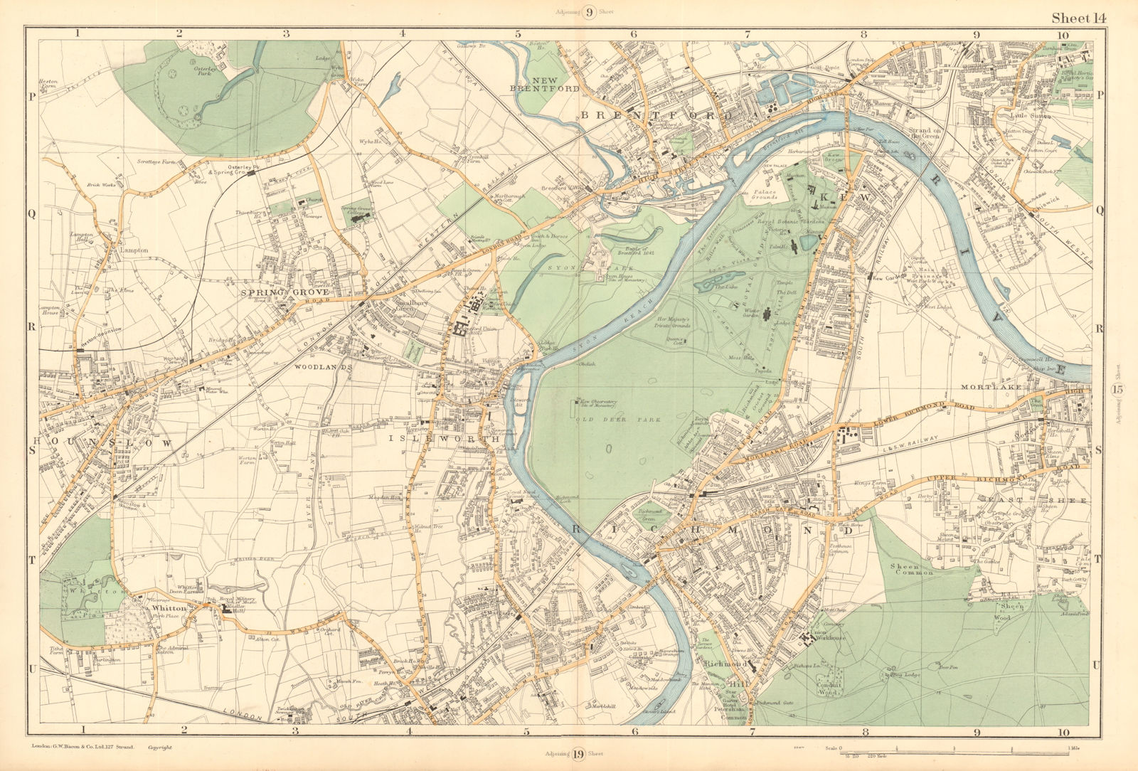 RICHMOND/HOUNSLOW Kew Isleworth Brentford Spring Grove Mortlake. BACON  1903 map