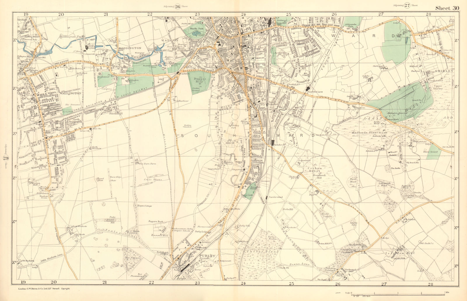 SOUTH CROYDON Carshalton Wallington Waddon Beddington Purley. BACON  1903 map
